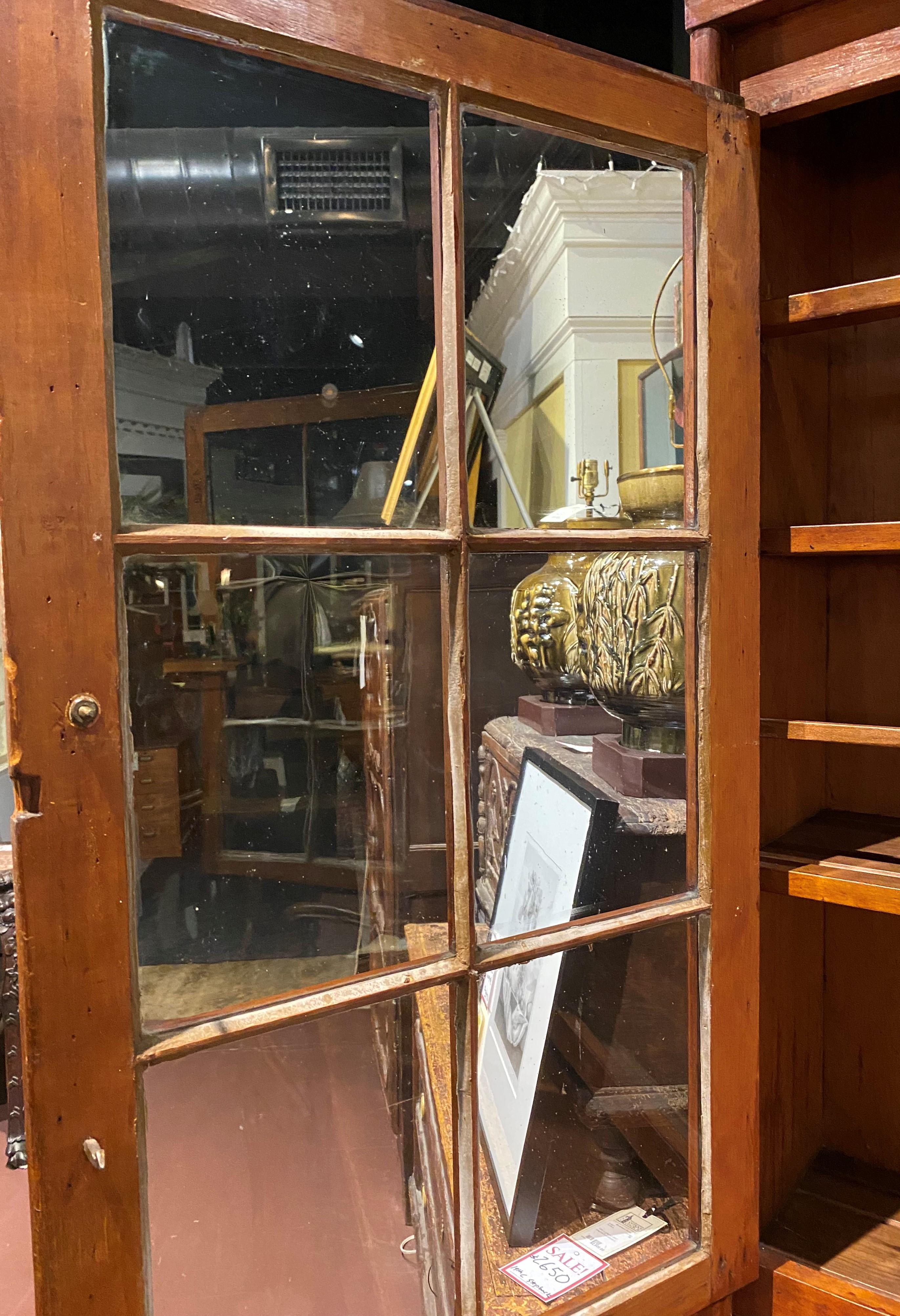 19th Century Stepback Cupboard with Glazed Doors & Unusual Carved Cornice 4