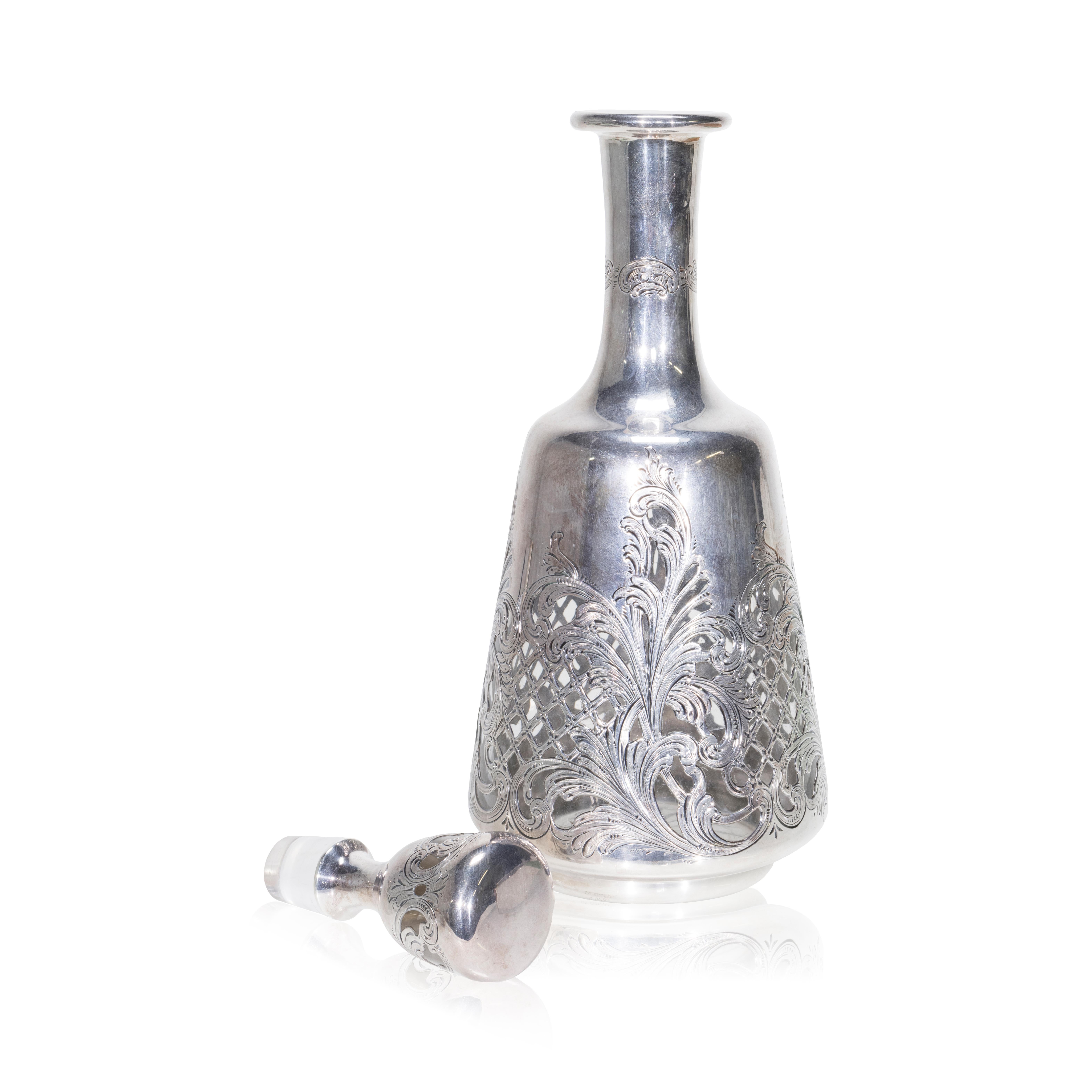 Women's or Men's 19th Century Sterling and Glass Decanter For Sale