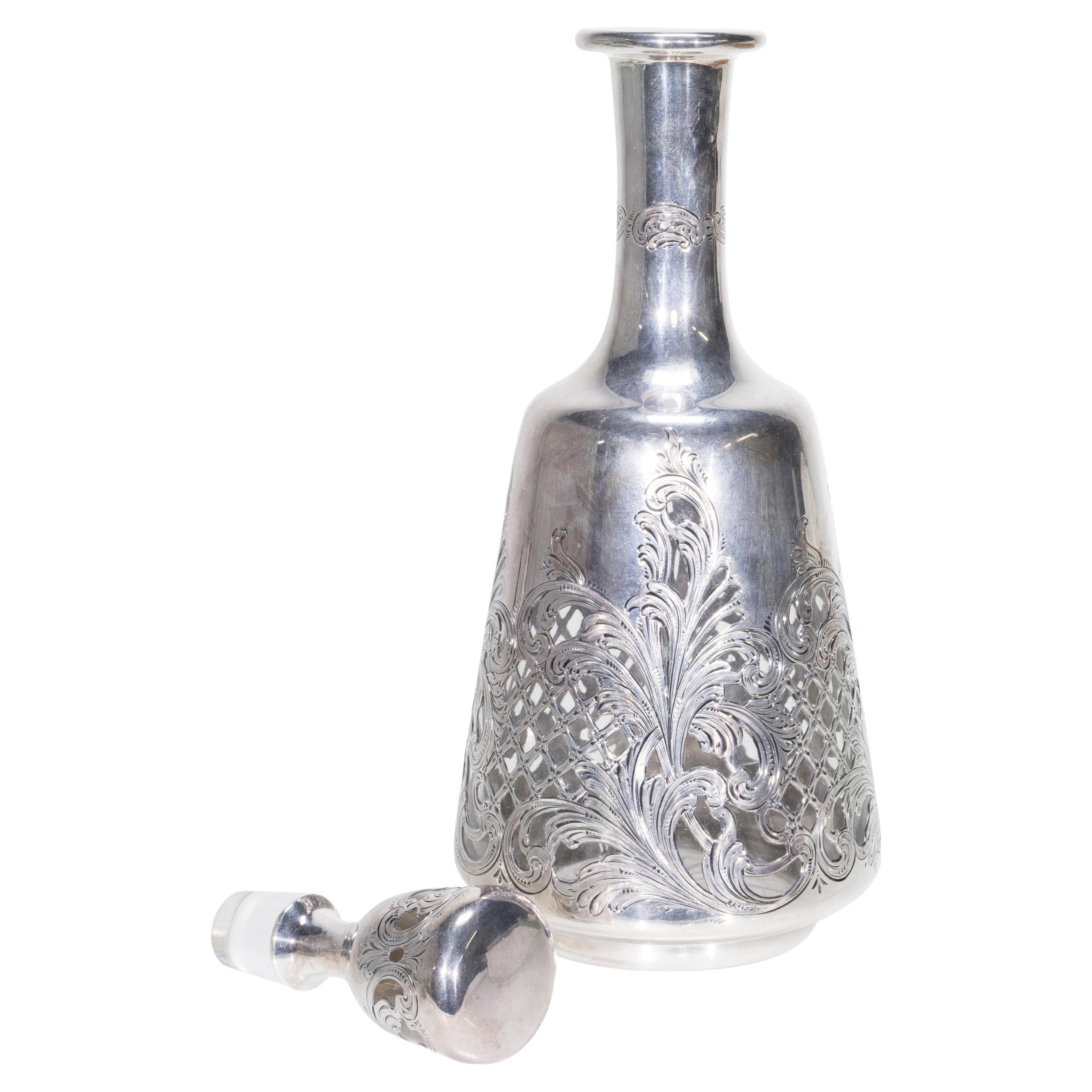 19th Century Sterling and Glass Decanter For Sale