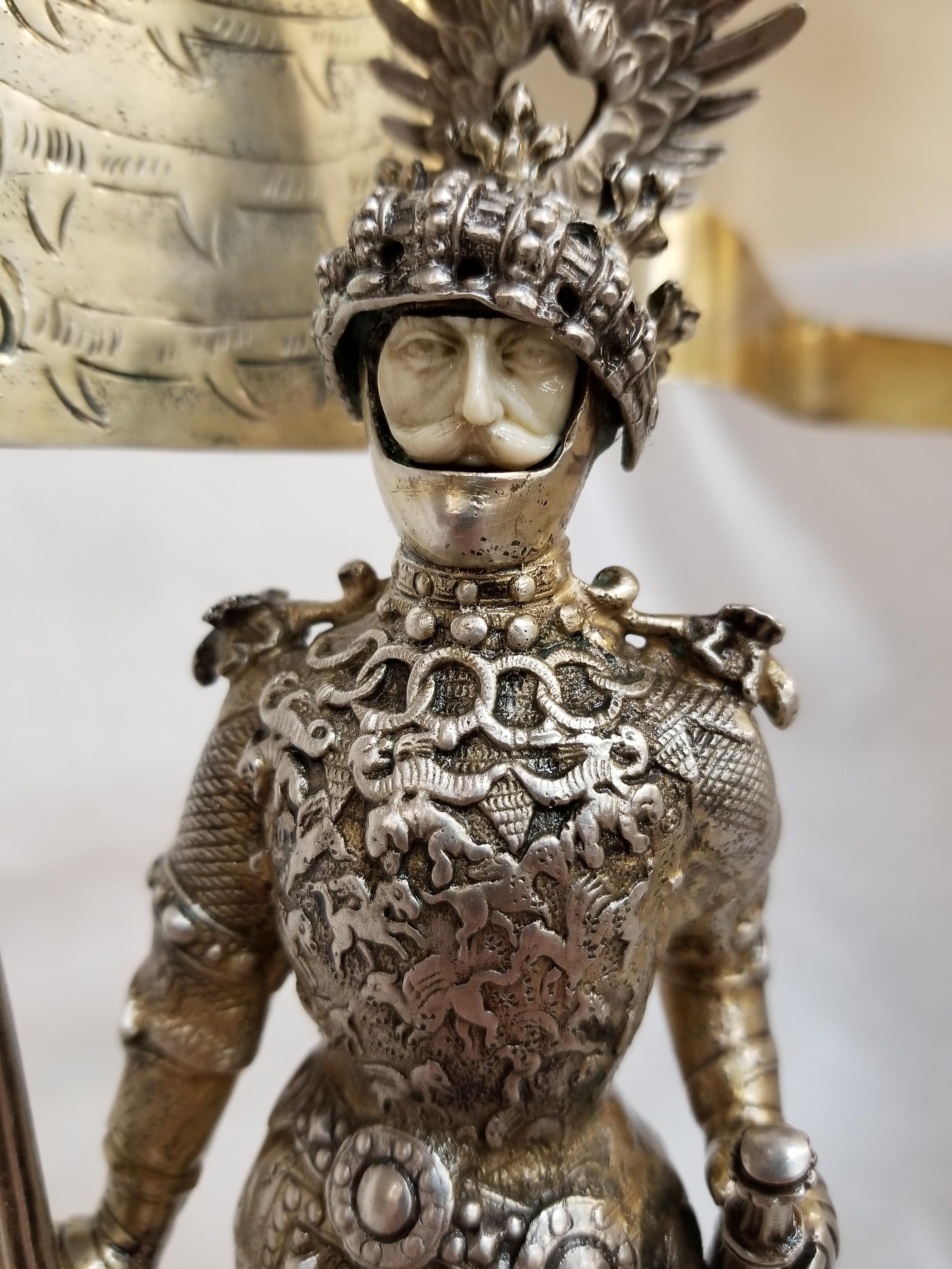 19th Century Sterling and Vermeil Silver Knight with Staff Flag, Germany 2