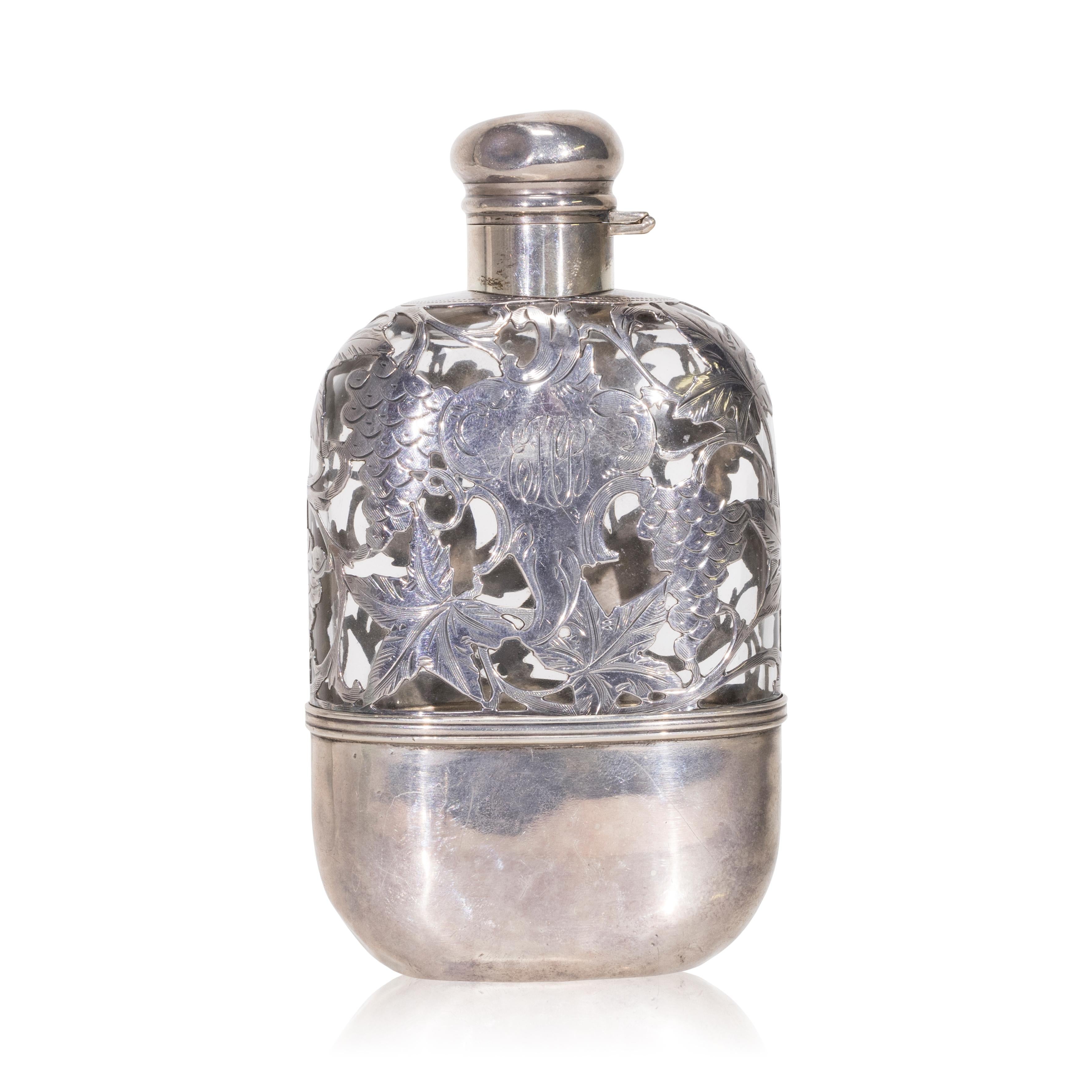 19th Century Sterling Covered Glass Flask In Good Condition For Sale In Coeur d Alene, ID