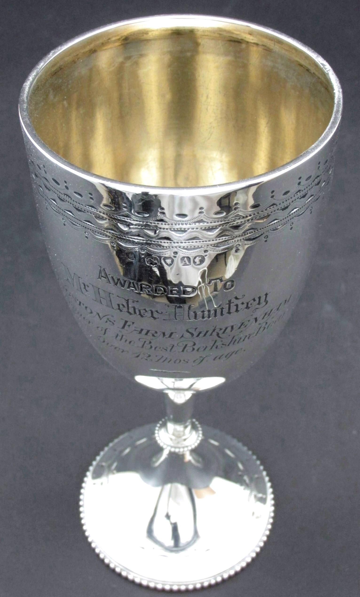 English 19th Century Sterling Silver Agricultural Trophy Cup, Hallmarked London 1876