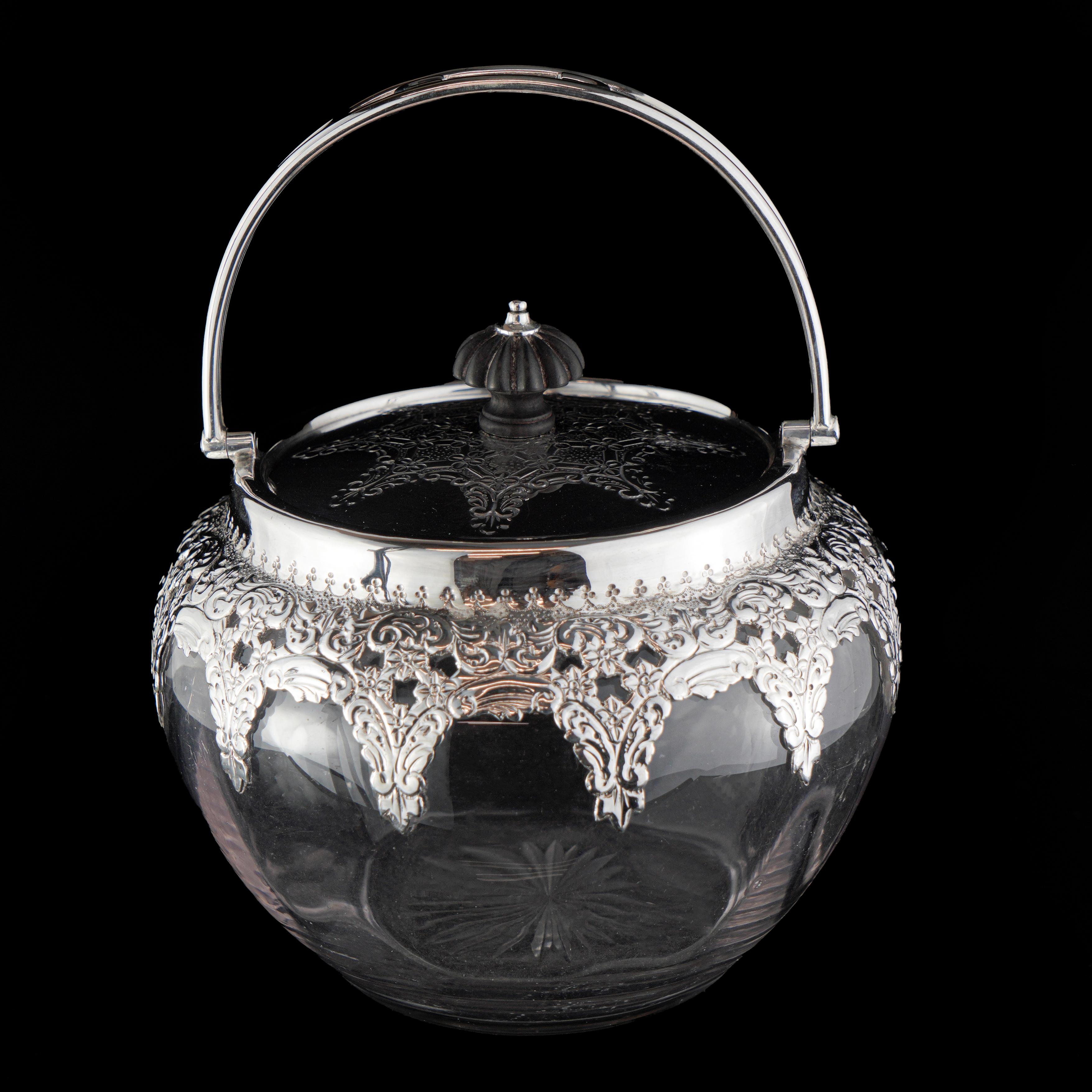 19th Century Sterling Silver and Glass Cookie Jar/Caddy For Sale 2