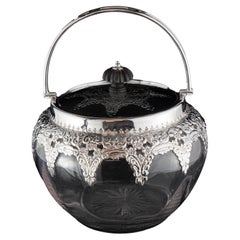 19th Century Sterling Silver and Glass Cookie Jar/Caddy