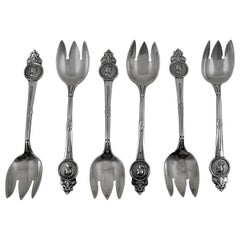 19th Century Sterling Silver Armorial Ice Cream Forks, Gorham Medallion Set of 6