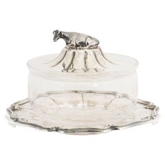 Antique 19th Century Sterling Silver Butter Dish with Cow Finial