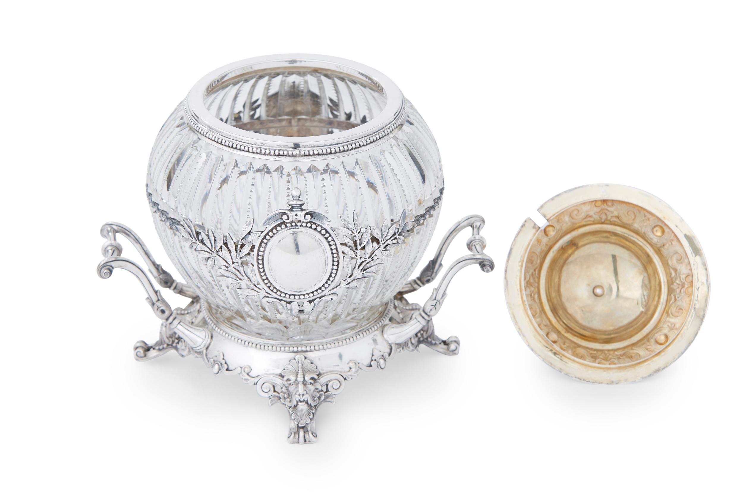 Beveled 19th Century Sterling Silver / Cut Crystal Barware Server For Sale