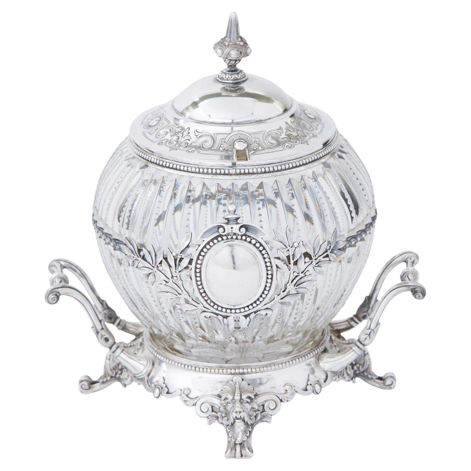 19th Century Sterling Silver / Cut Crystal Barware Server For Sale