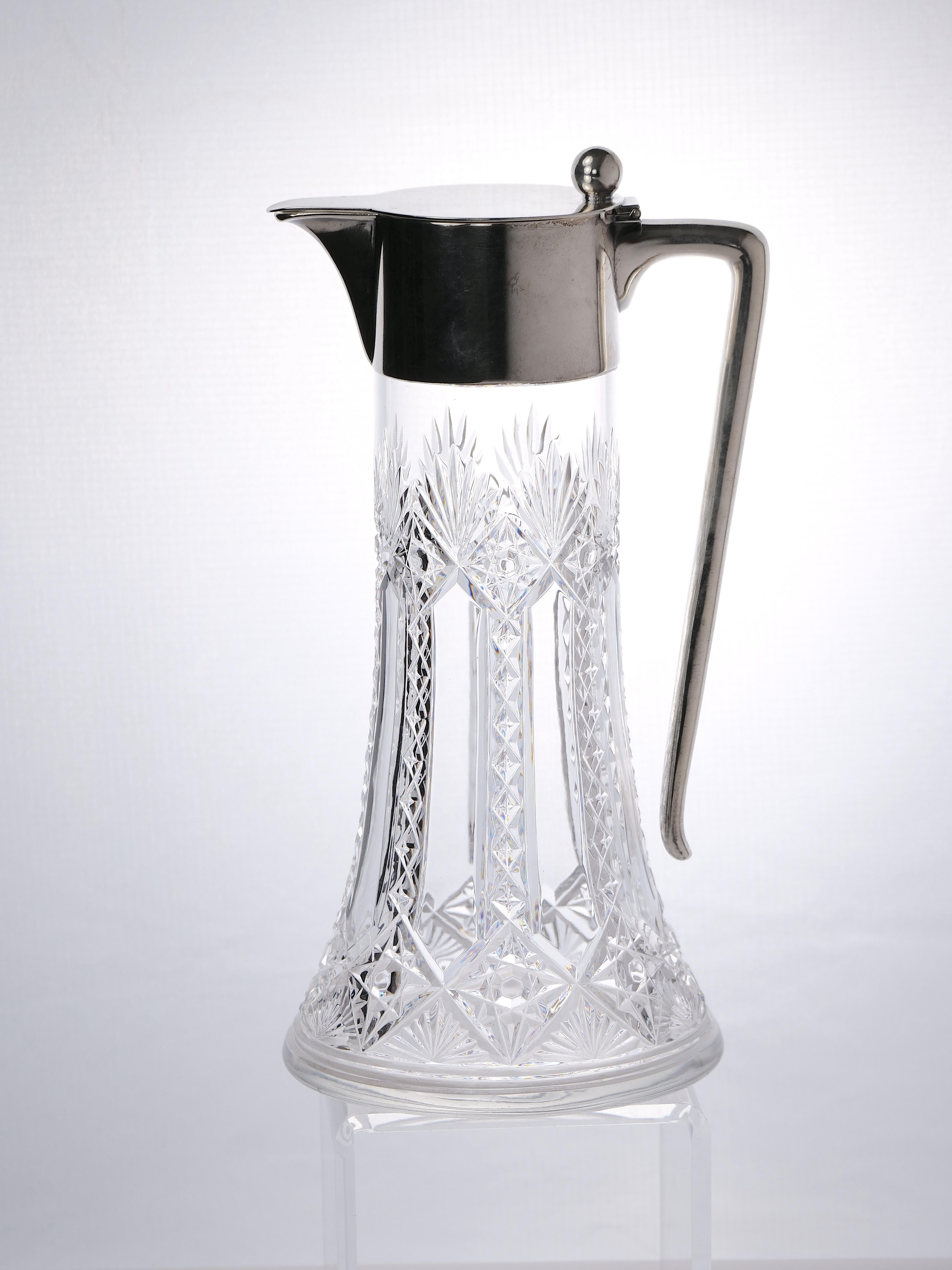 Italian 19th Century Sterling Silver / Cut Glass Claret Jug / Pitcher For Sale