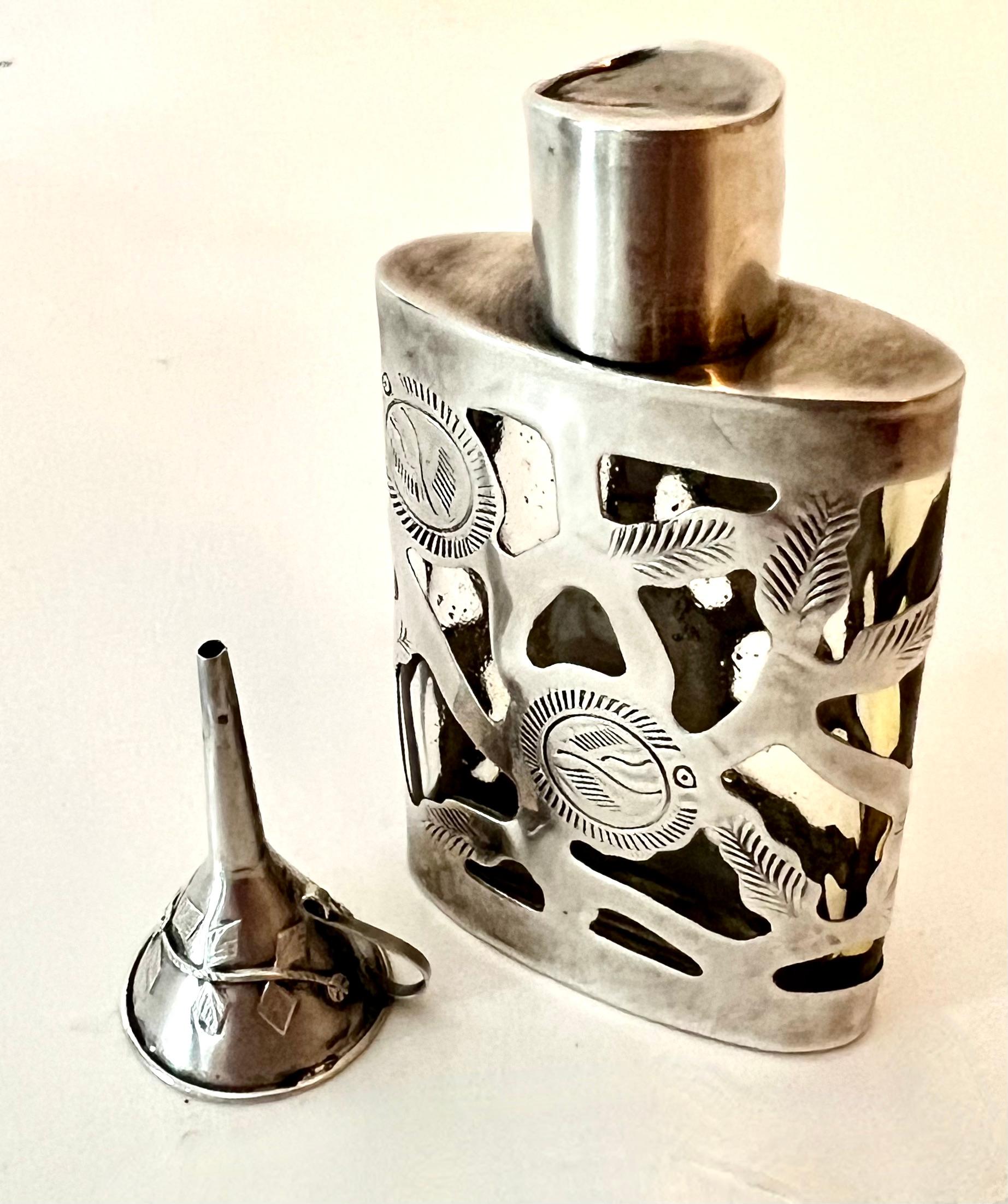 19th Century Sterling Silver Filagree Bottle with Sterling Perfume Funnel For Sale 2