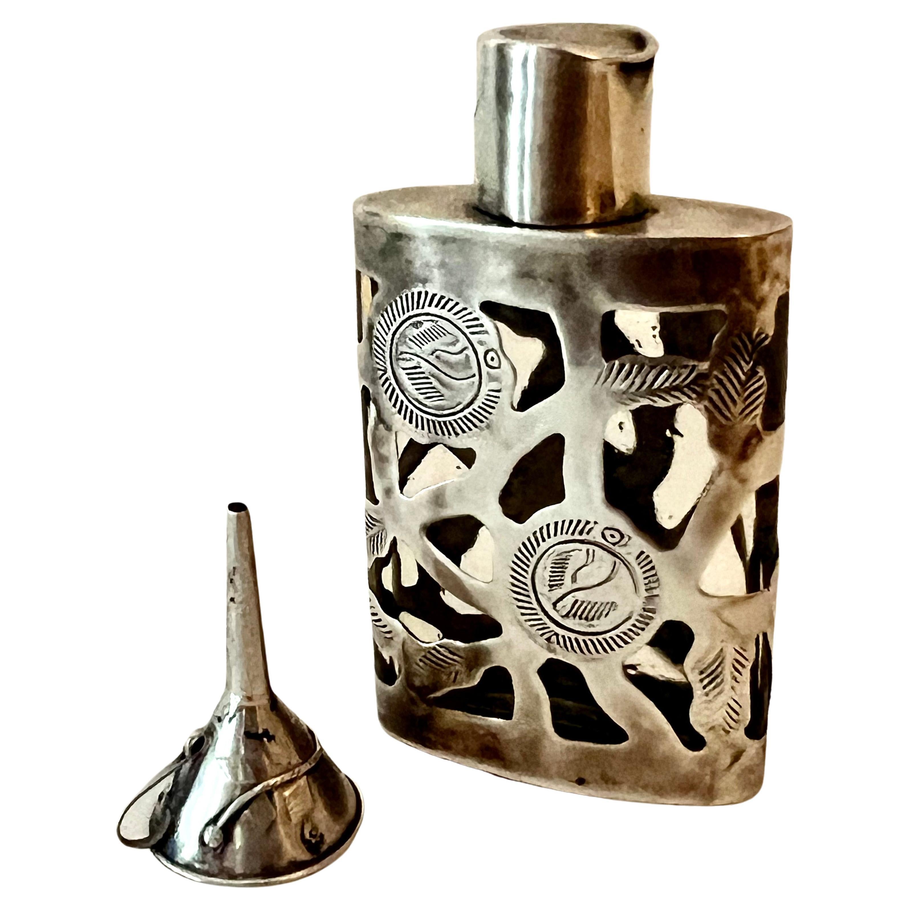 19th Century Sterling Silver Filagree Bottle with Sterling Perfume Funnel