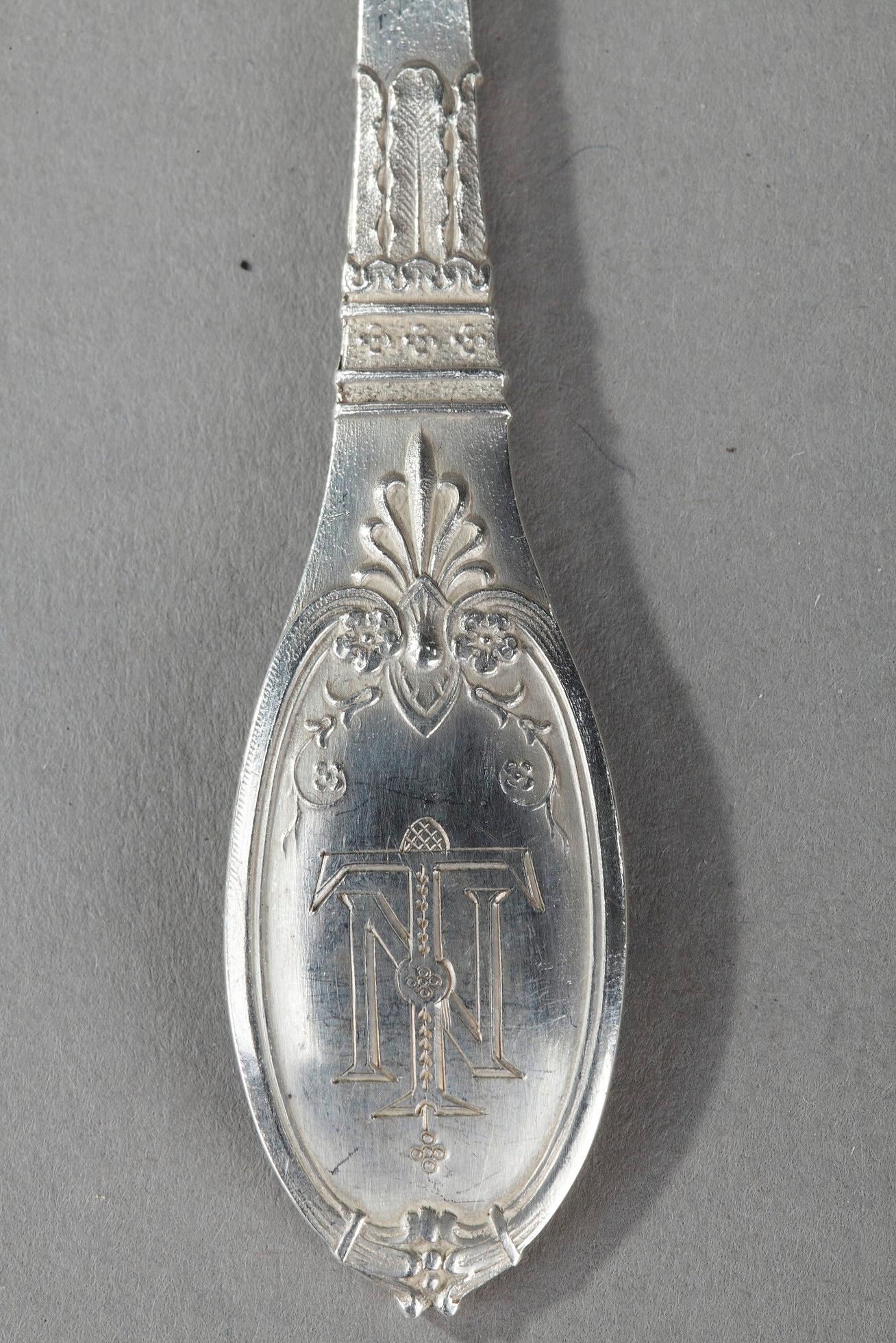 Sterling Silver Flatware by Lappara & Gabriel in a case by Gorini Frères For Sale 4