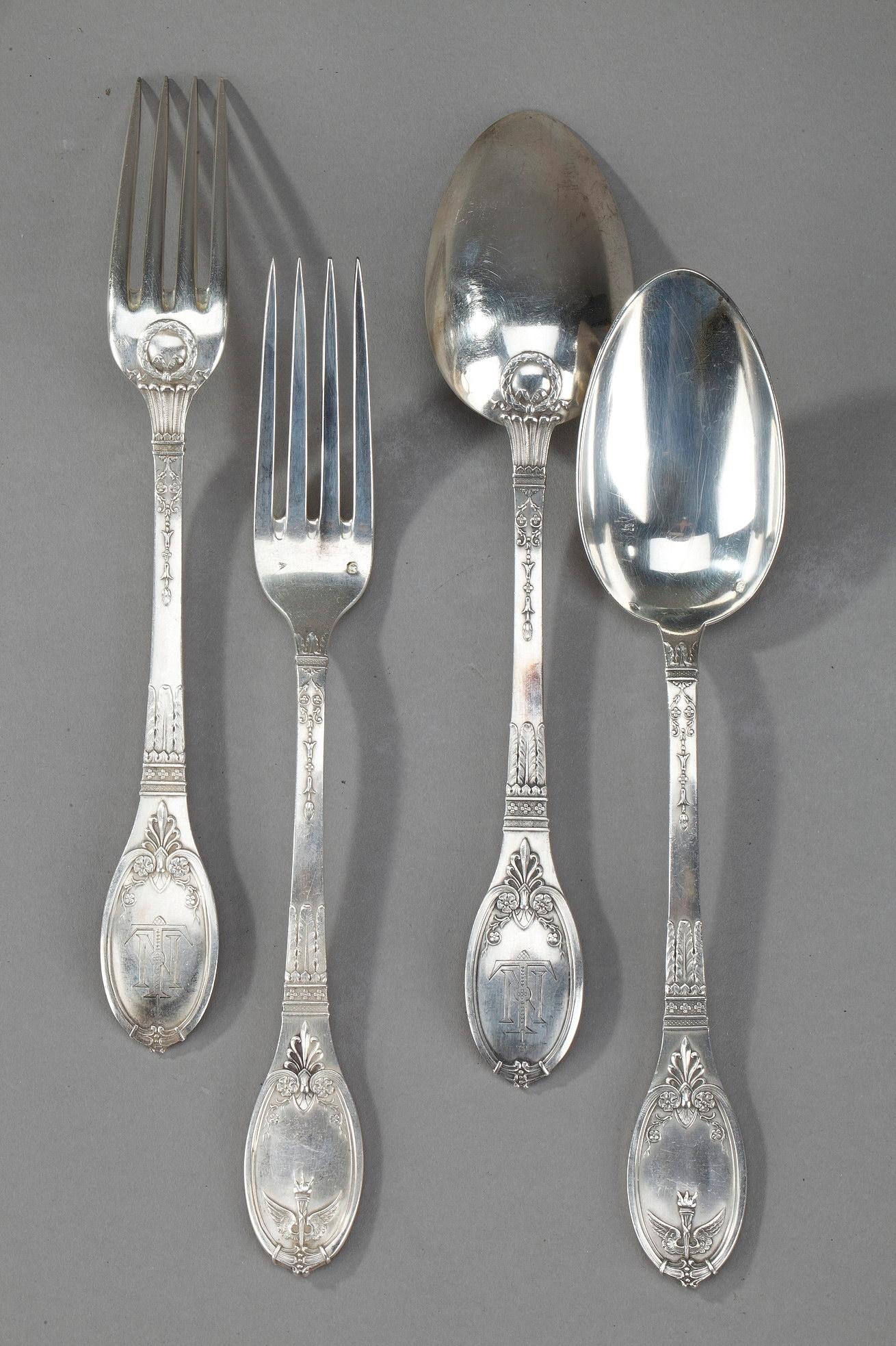 Sterling Silver Flatware by Lappara & Gabriel in a case by Gorini Frères For Sale 8