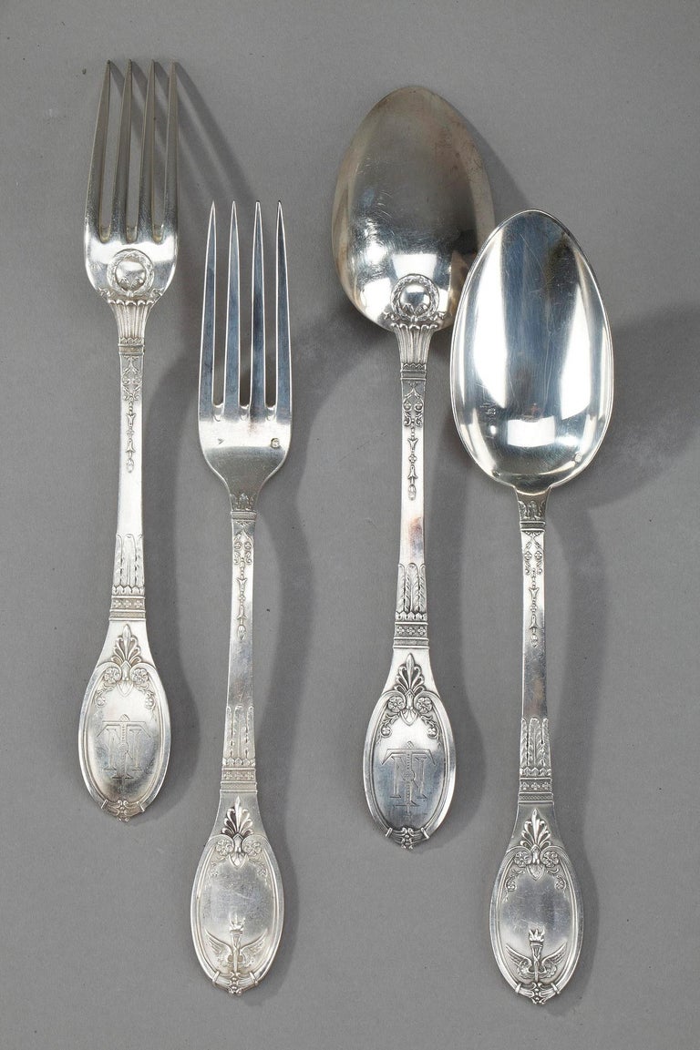 19th Century Sterling Silver Flatware Service by Gorini Frères For Sale 10
