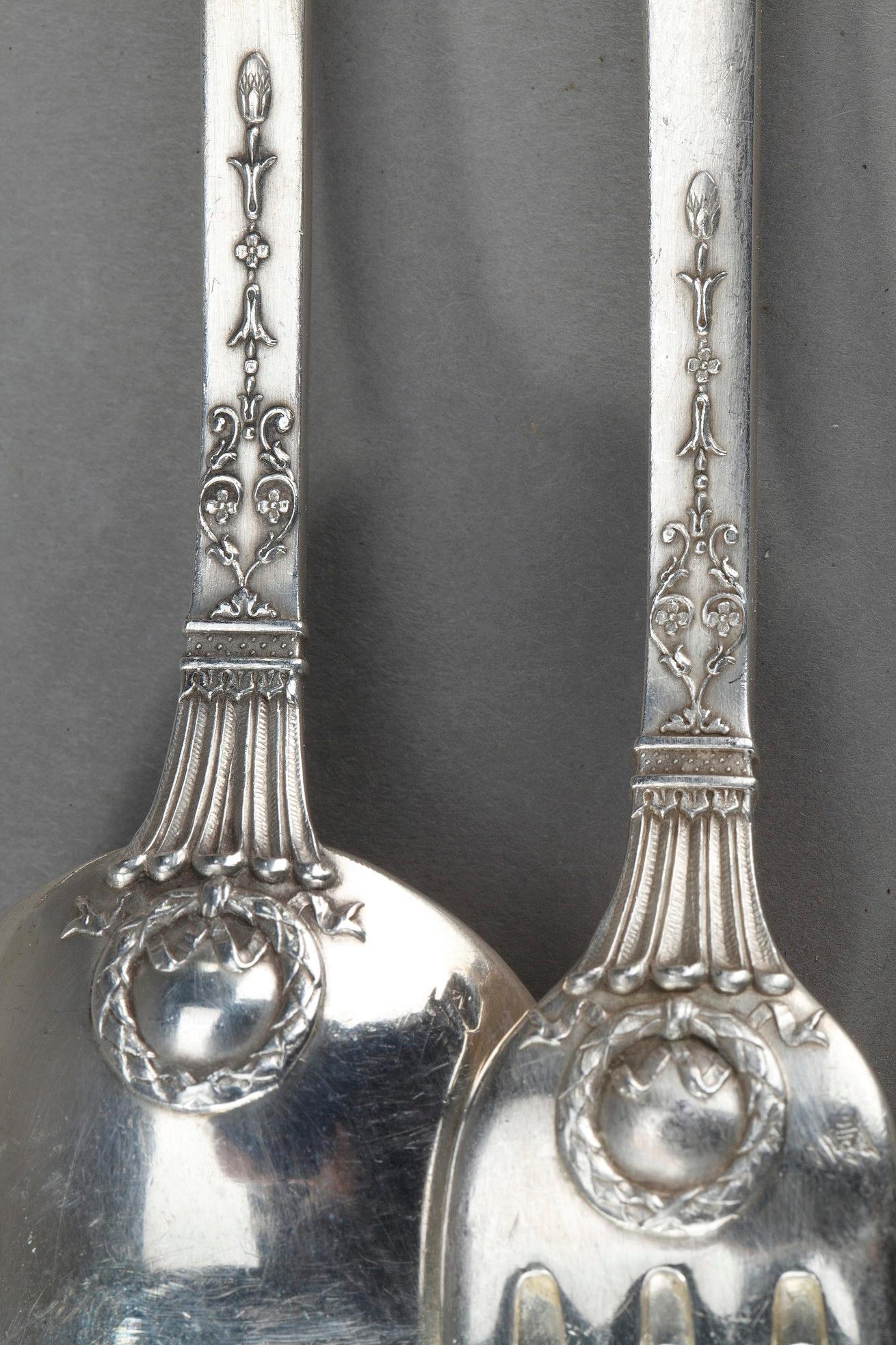 Sterling Silver Flatware by Lappara & Gabriel in a case by Gorini Frères For Sale 9