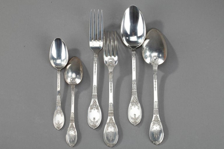 19th Century Sterling Silver Flatware Service by Gorini Frères For Sale 15