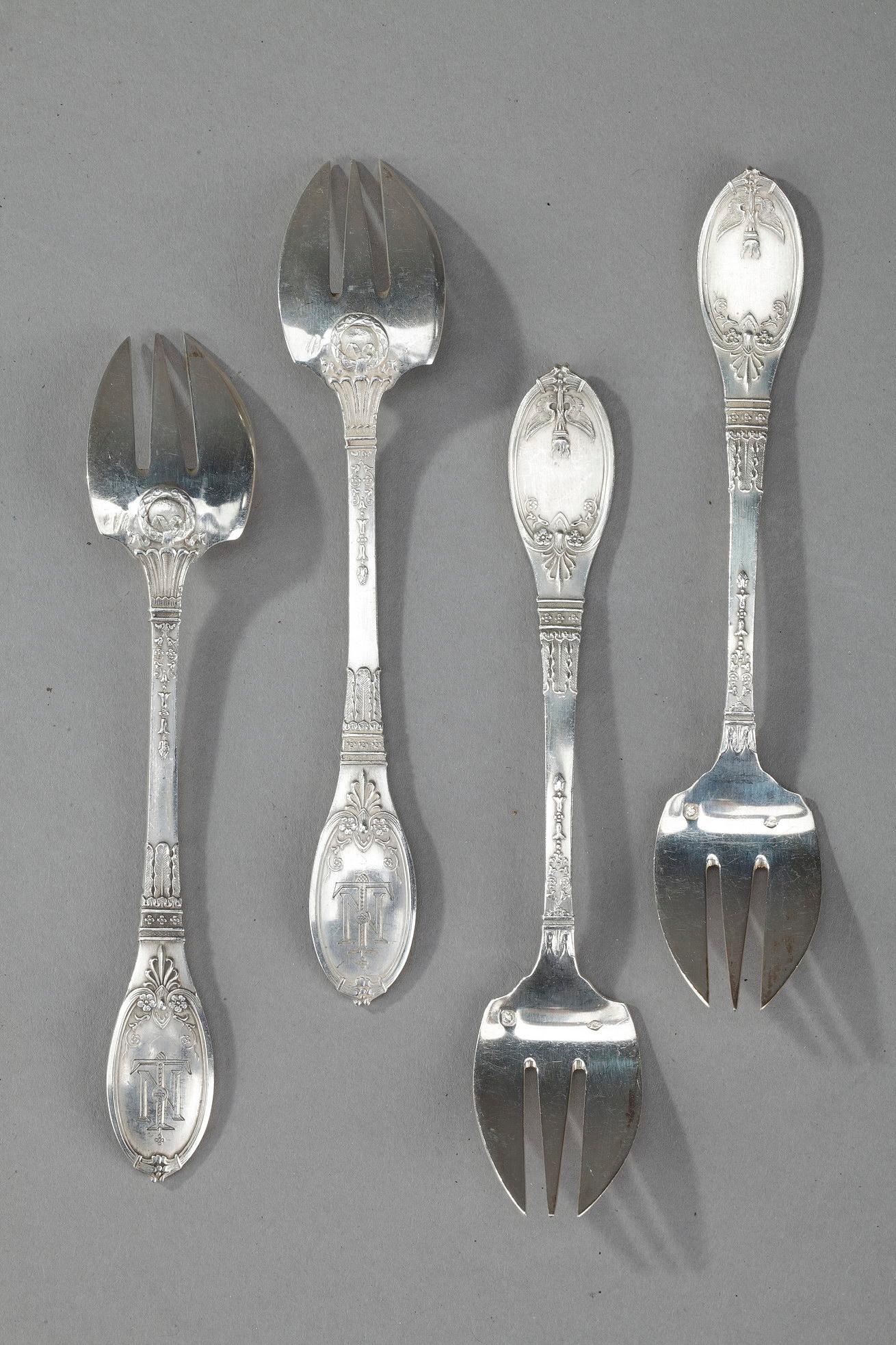 20th Century Sterling Silver Flatware by Lappara & Gabriel in a case by Gorini Frères For Sale