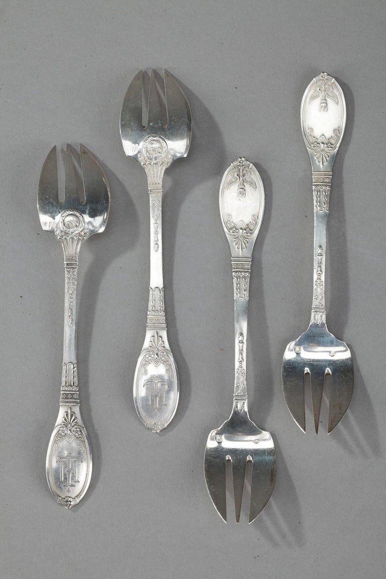 19th Century Sterling Silver Flatware Service by Gorini Frères For Sale 2