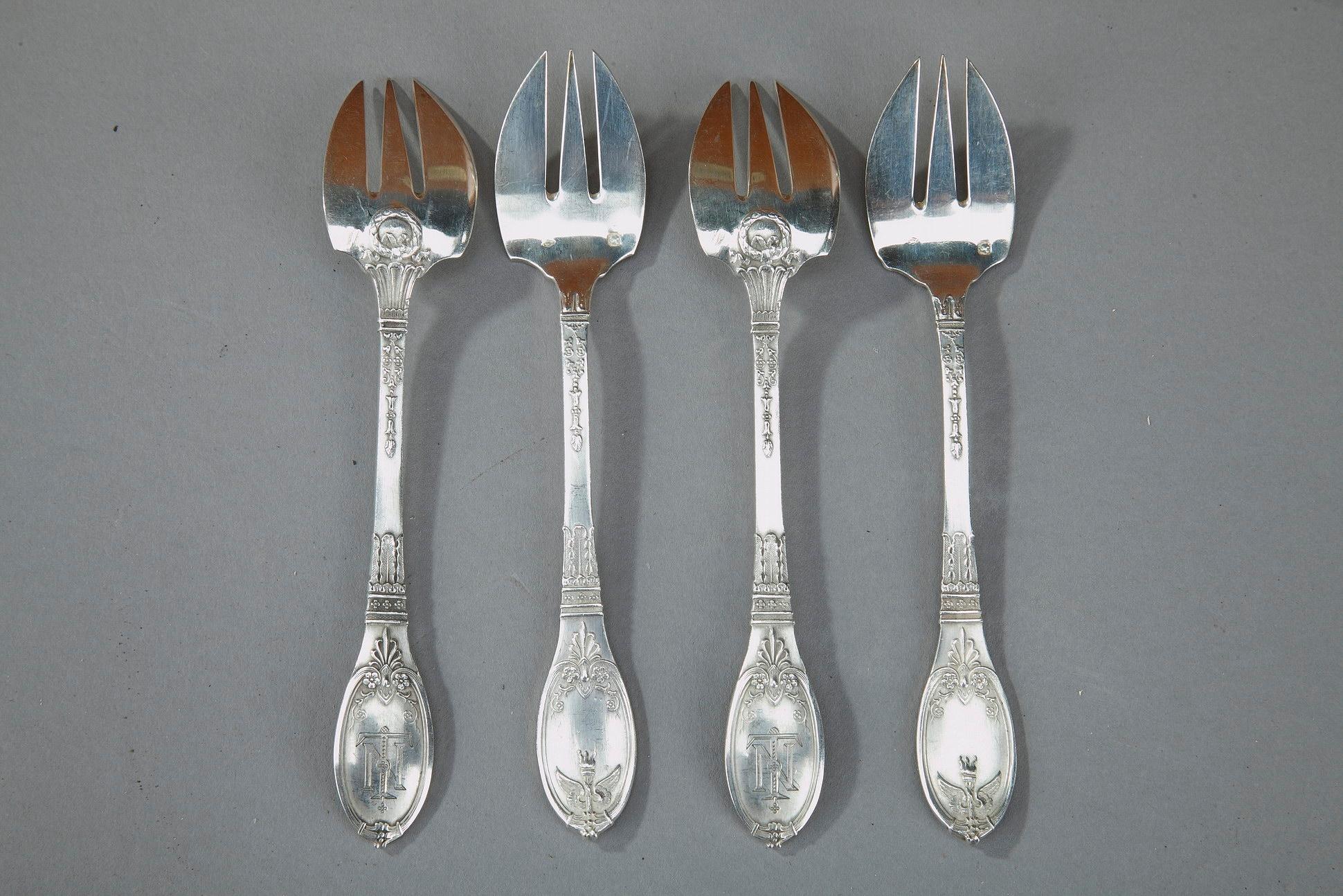 Sterling Silver Flatware by Lappara & Gabriel in a case by Gorini Frères For Sale 1