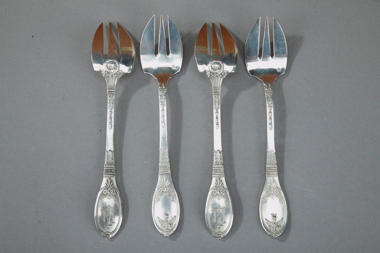 19th Century Sterling Silver Flatware Service by Gorini Frères For Sale 3