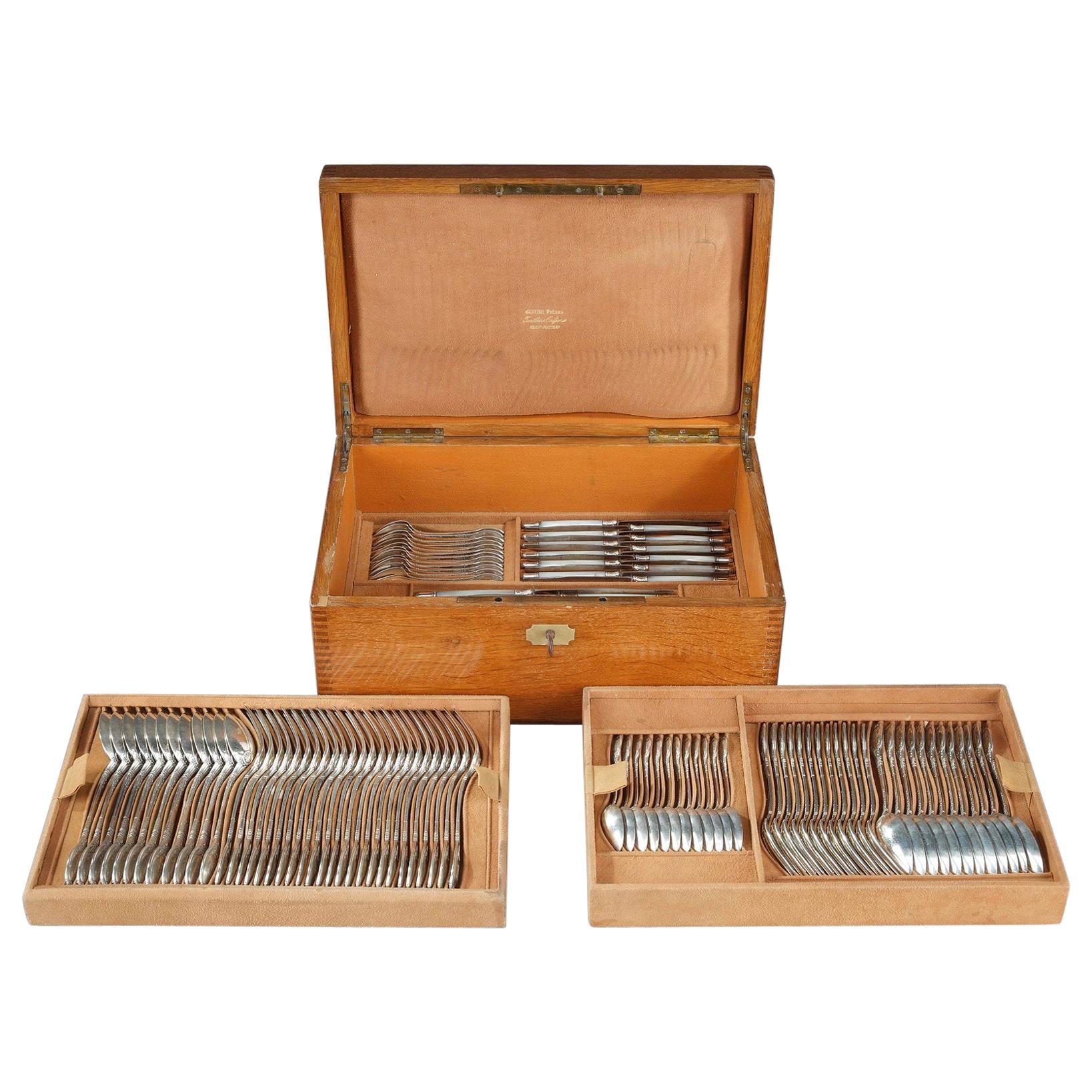 Sterling Silver Flatware by Lappara & Gabriel in a case by Gorini Frères For Sale