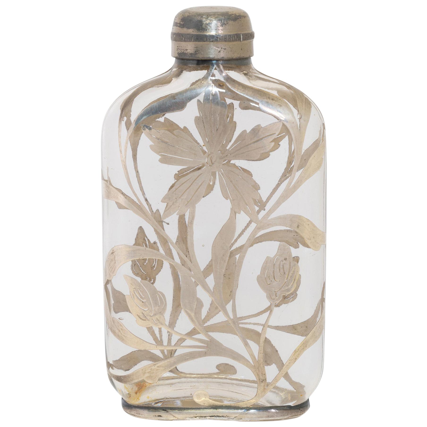 19th Century Sterling Silver Flower Victorian Flask For Sale