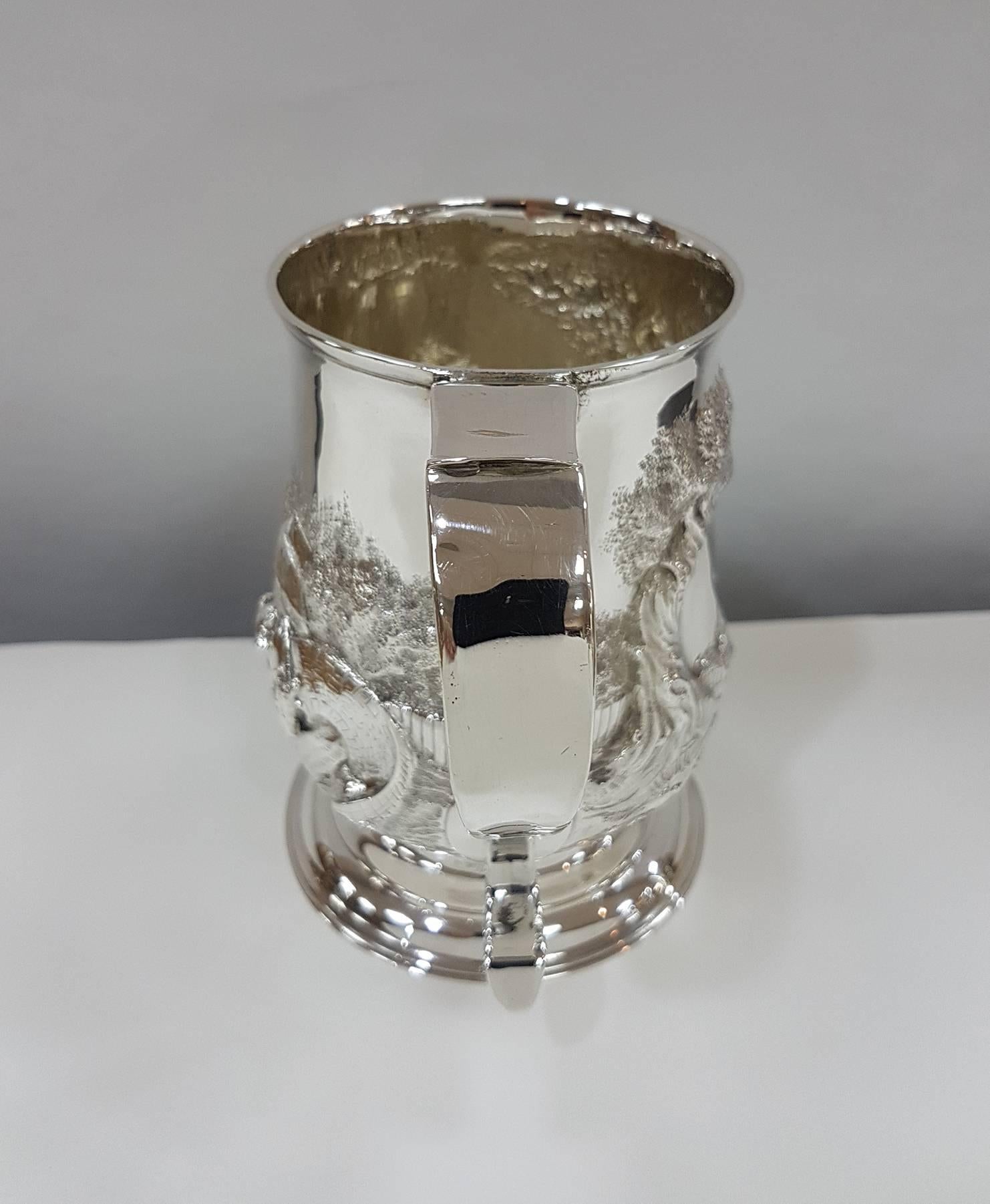 19th Century Sterling Silver Footed Tankard with Countryside Scene, circa 1748 4