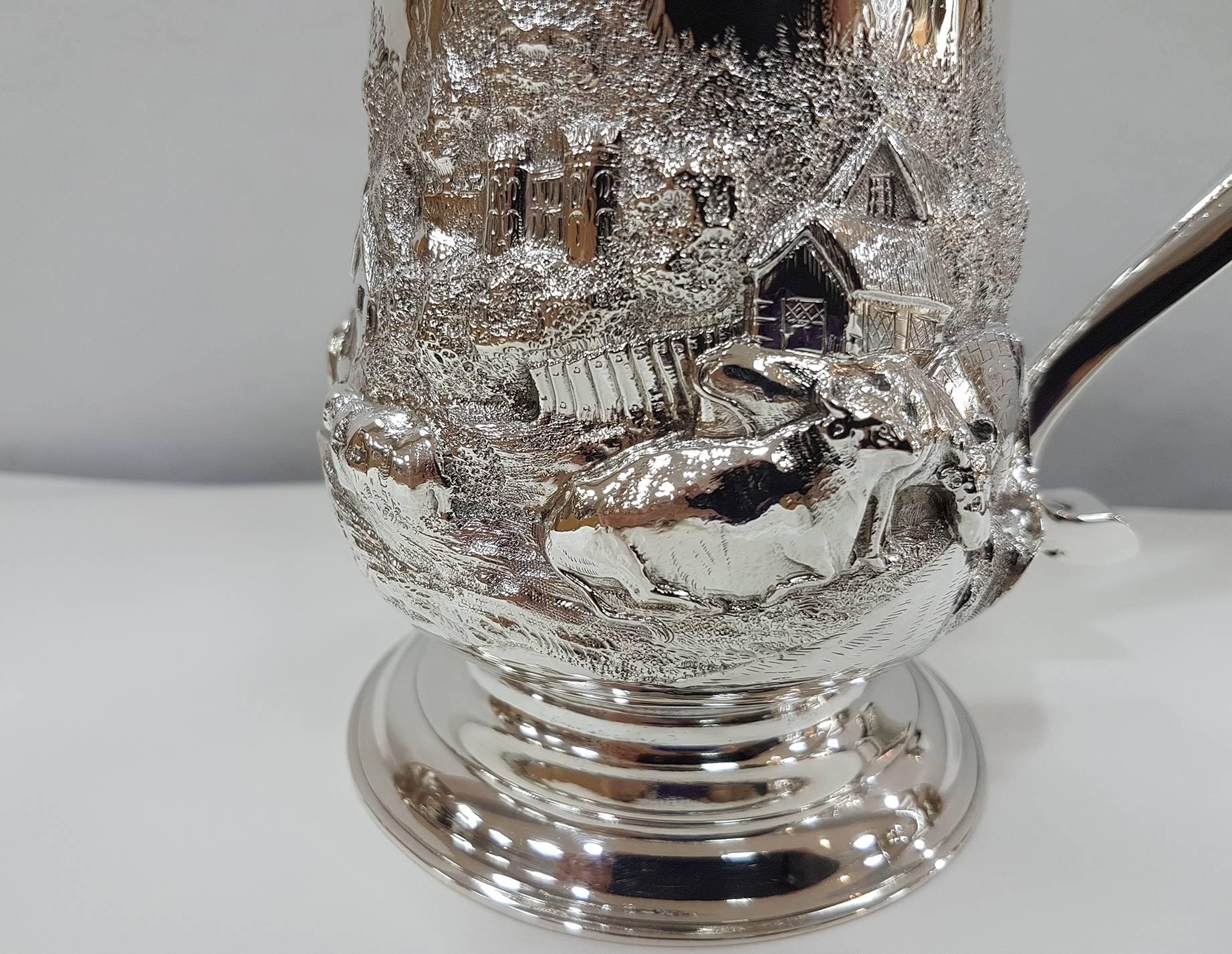 George III 19th Century Sterling Silver Footed Tankard with Countryside Scene, circa 1748