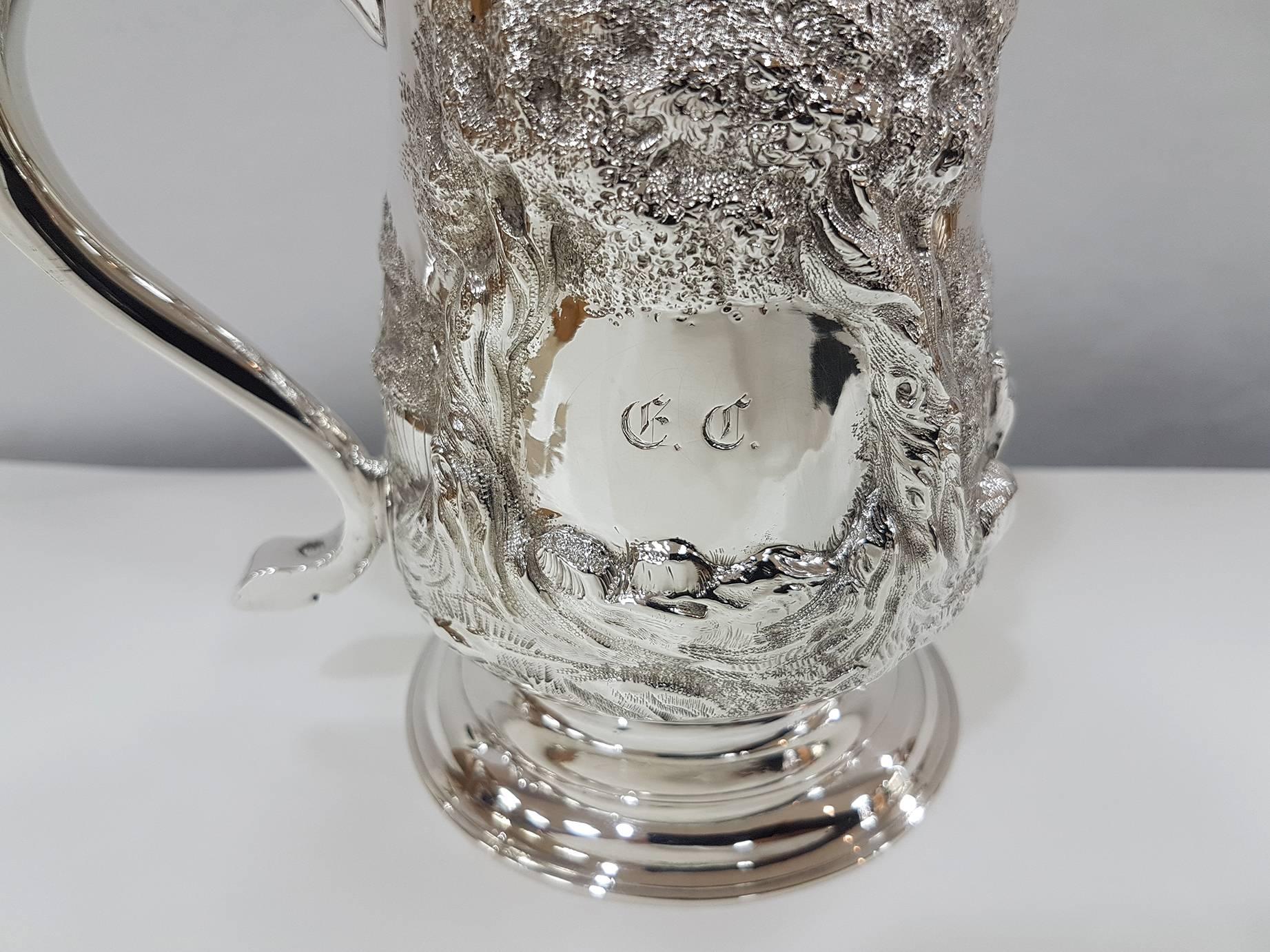 Hand-Crafted 19th Century Sterling Silver Footed Tankard with Countryside Scene, circa 1748
