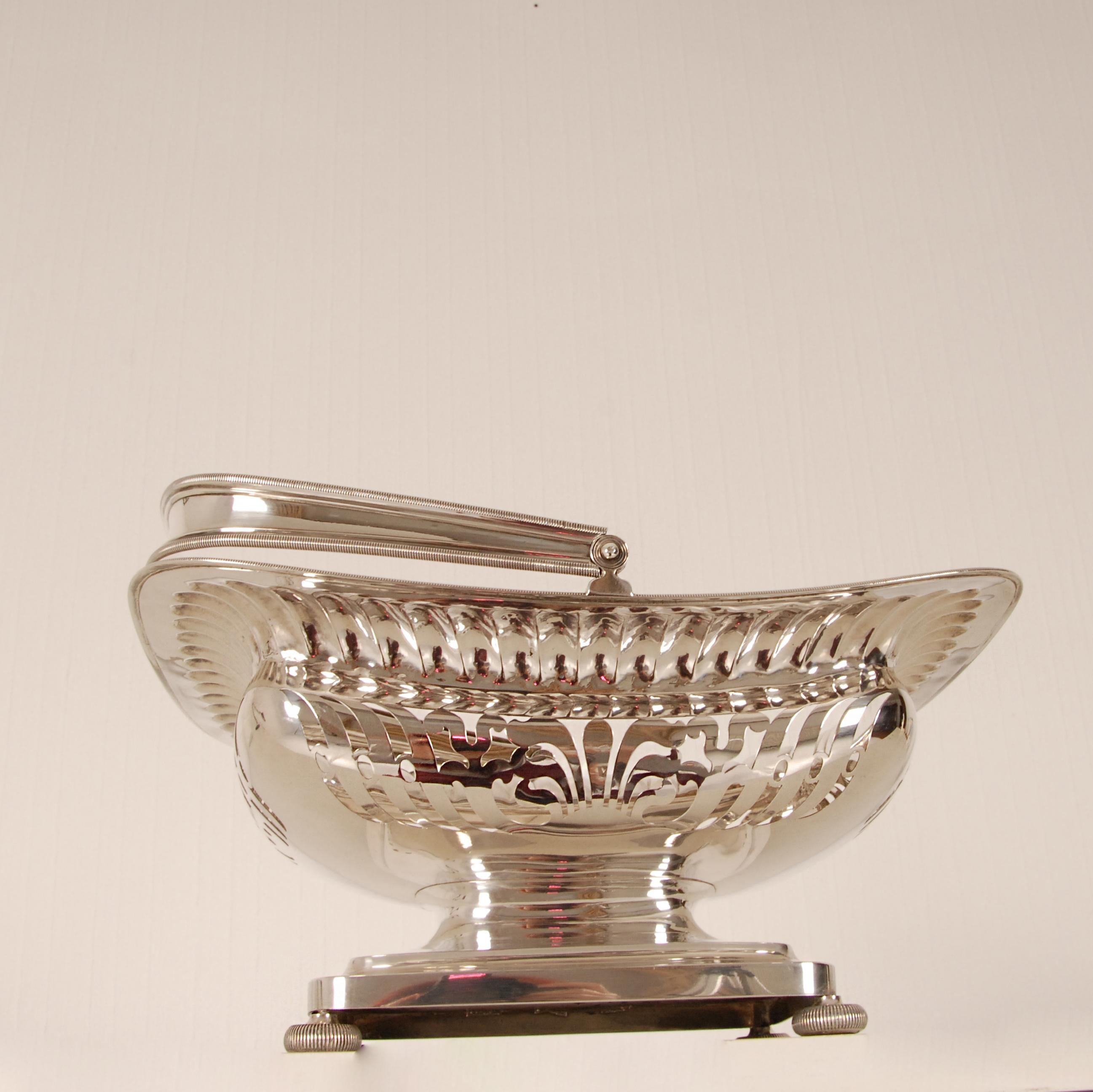 Dutch Empire Sterling Silver Basket Georgian Openwork Basket Napoleonic 19th Century For Sale