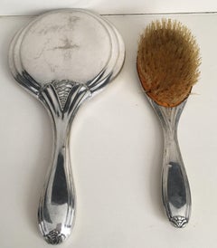 19th Century Sterling Silver Hand Mirror and Hair Brush