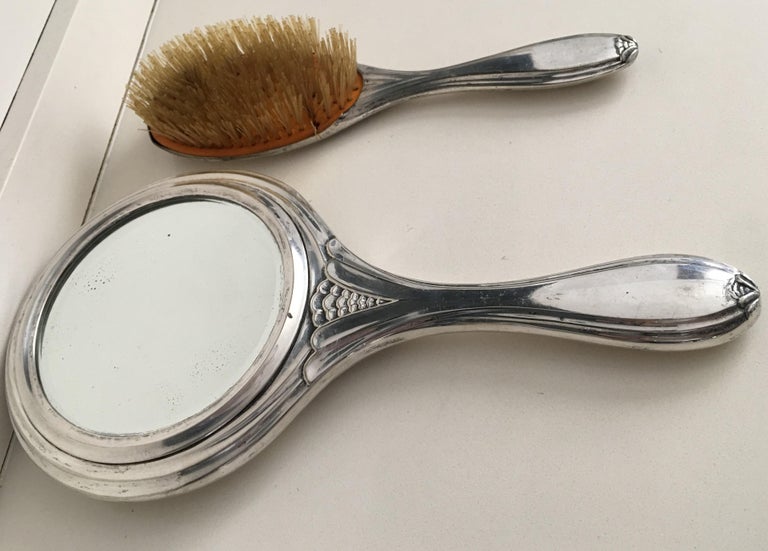 19th Century Sterling Silver Hand Mirror and Hair Brush For Sale at 1stDibs