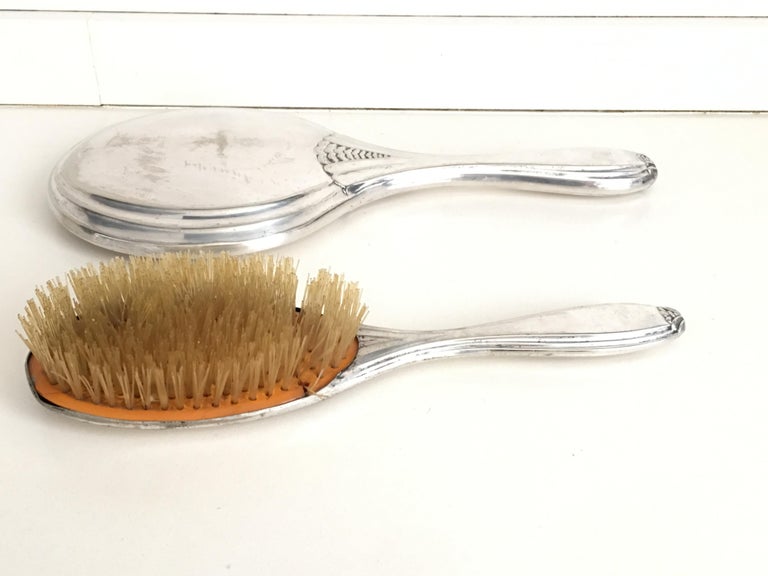 19th Century Sterling Silver Hand Mirror and Hair Brush For Sale at 1stDibs