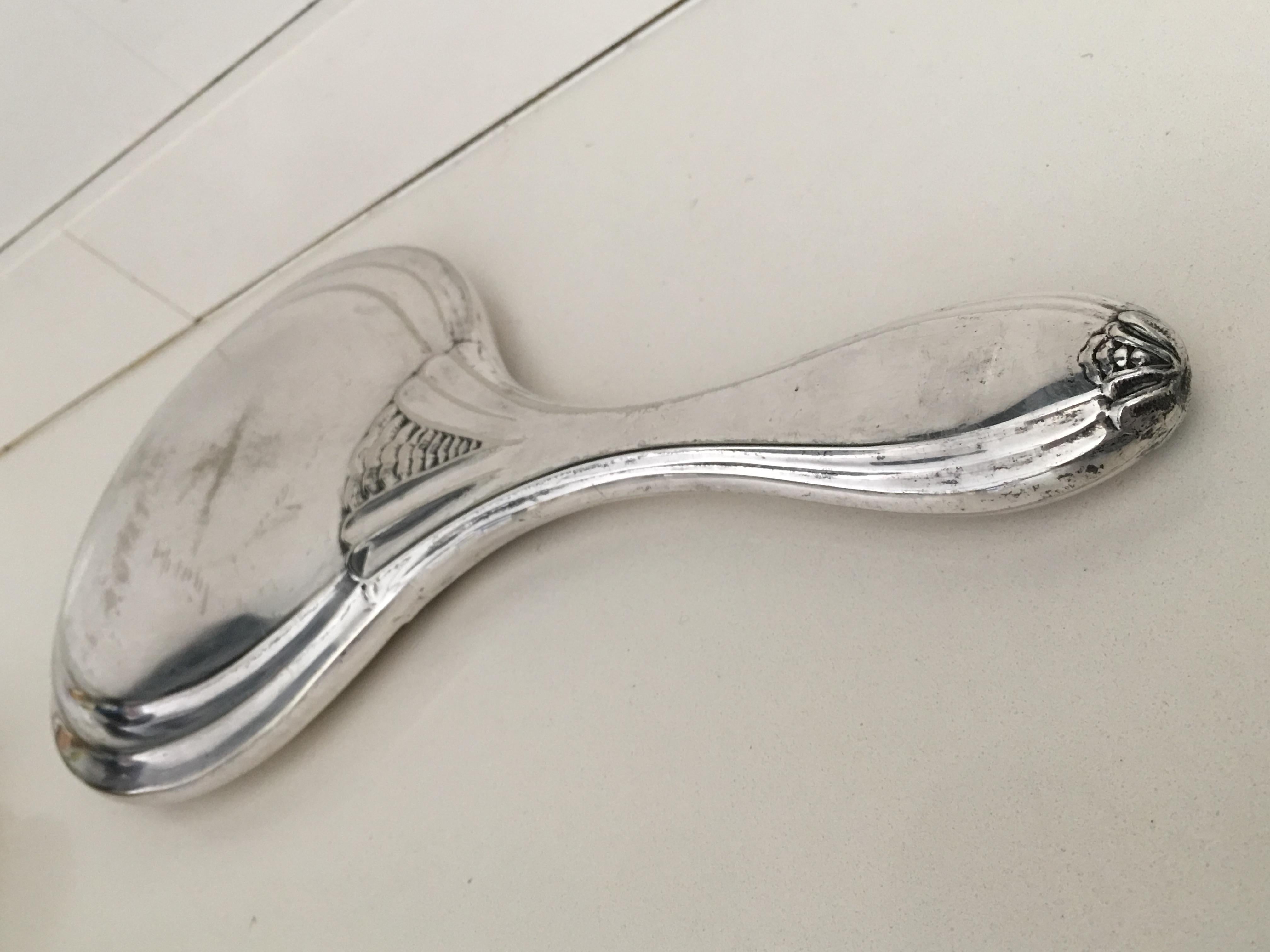 19th Century Sterling Silver Hand Mirror and Hair Brush In Distressed Condition For Sale In Miami, FL