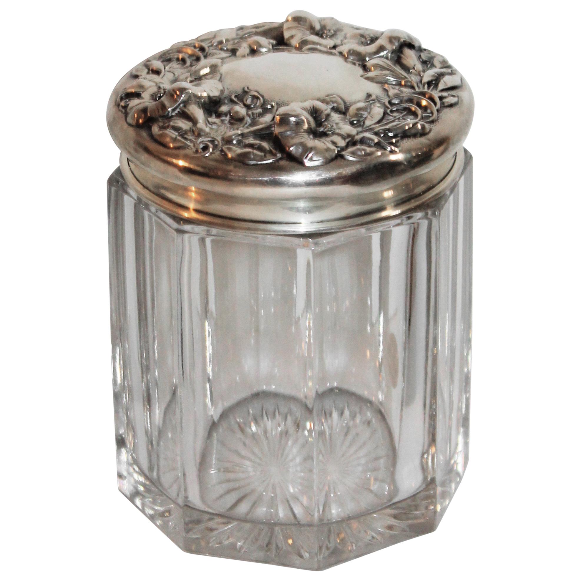 19th Century Sterling Silver Lidded Crystal Glass Jar