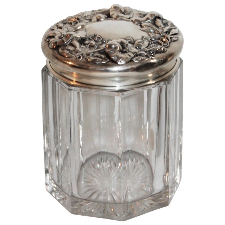 19th Century Sterling Silver Lidded Crystal Glass Jar at 1stDibs