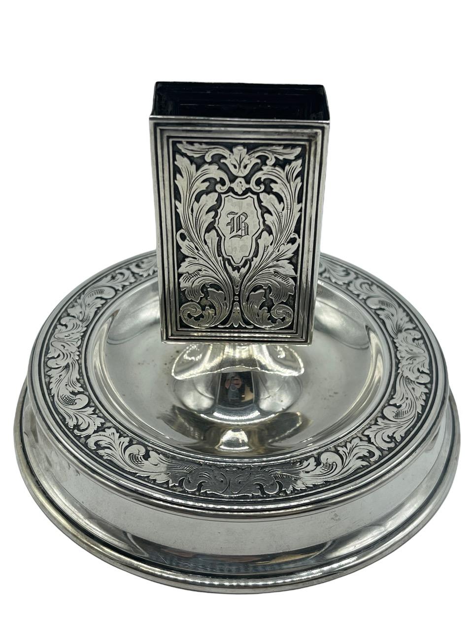 19th Century Sterling Silver Match Box Holder and Ashtray Stand by Tiffany & Co For Sale 1
