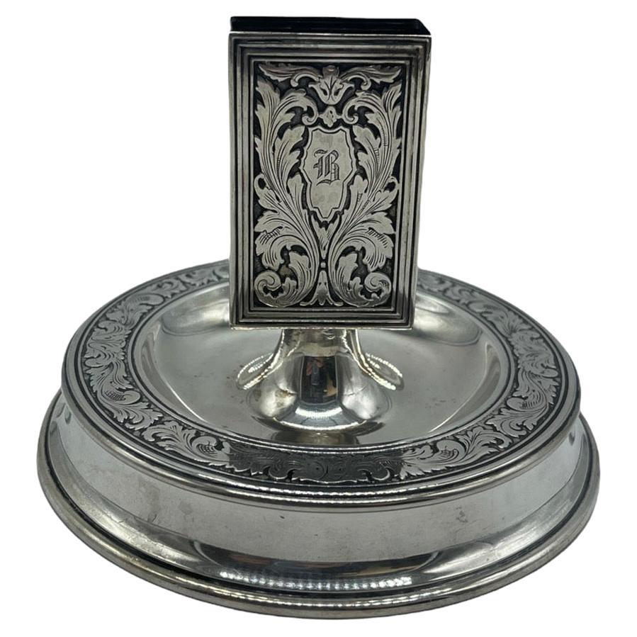 19th Century Sterling Silver Match Box Holder and Ashtray Stand by Tiffany & Co For Sale