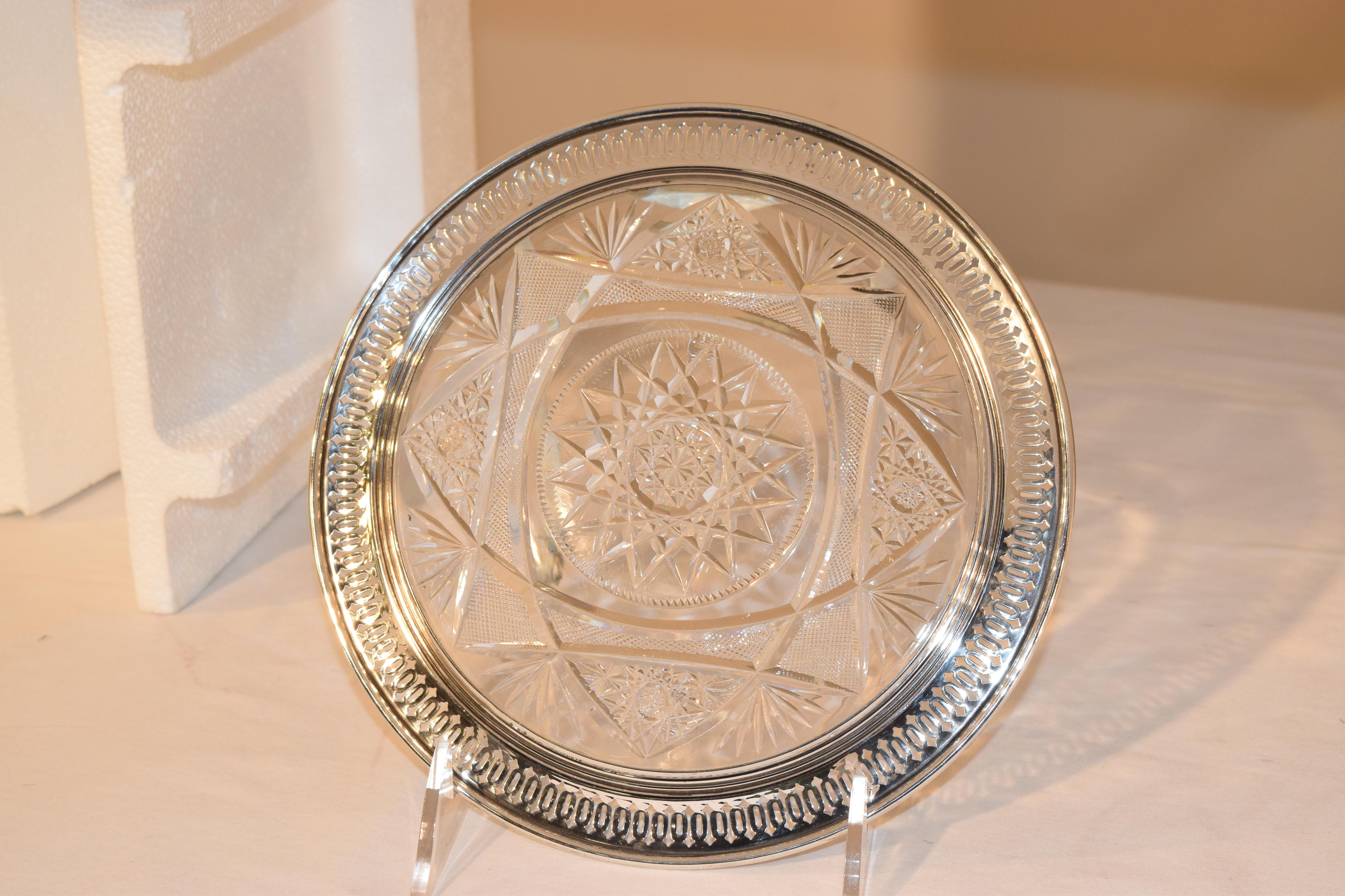 American 19th Century Sterling Silver Mounted Cut Glass Plate