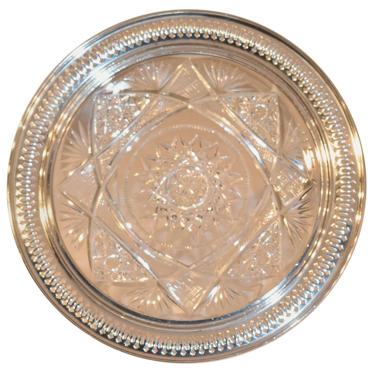 19th Century Sterling Silver Mounted Cut Glass Plate
