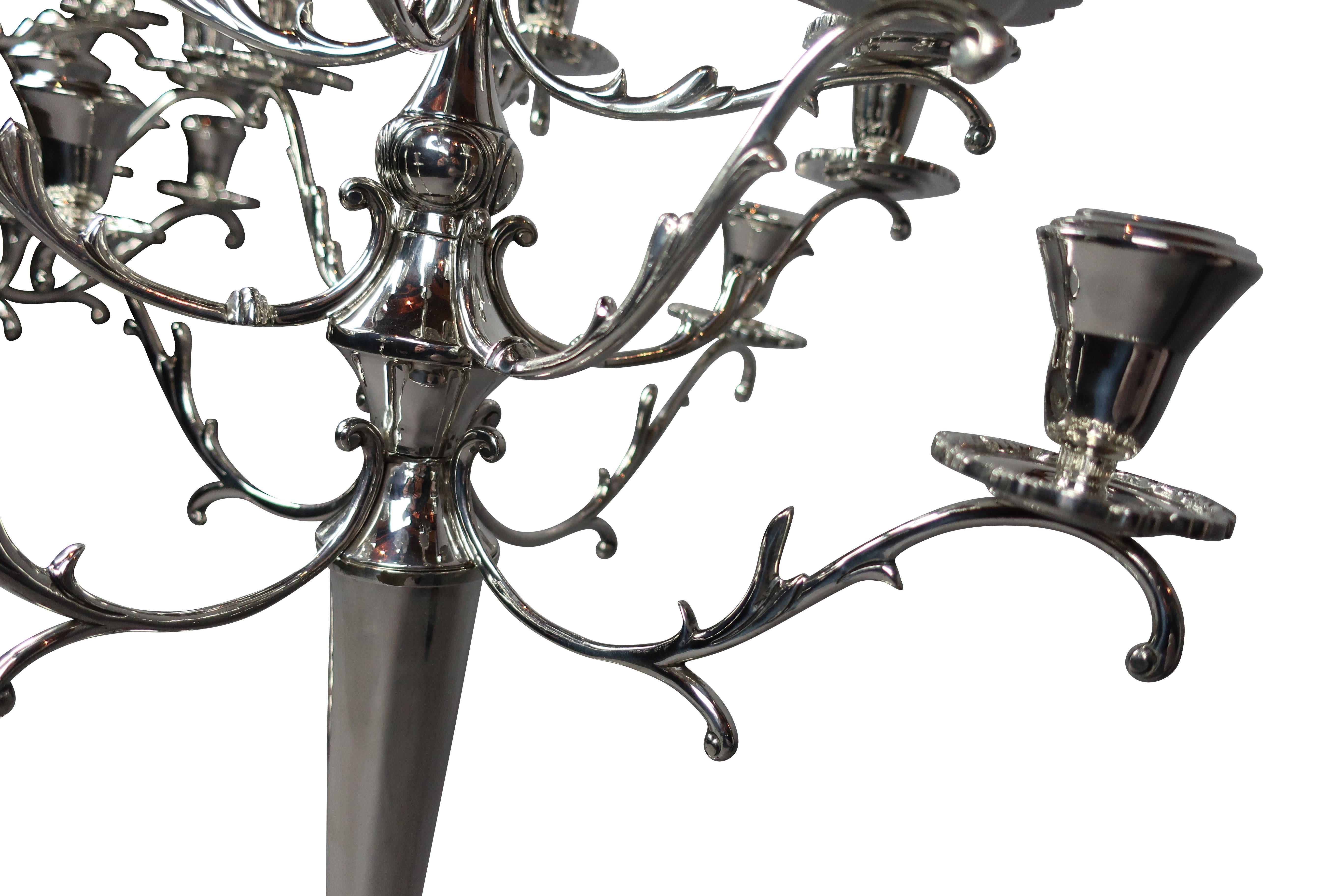 Hand-Crafted 19th Century Mexican Sterling Silver Twelve-Arm Candelabra For Sale