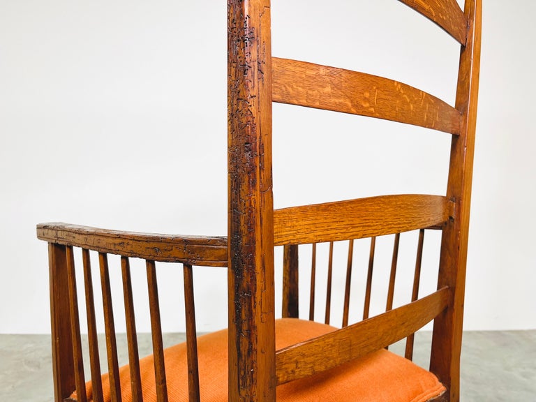 Distressed Oak Wood Furniture Reference: 19Th Century Stickley Style Distressed Oak Tall Ladder Back Armchair