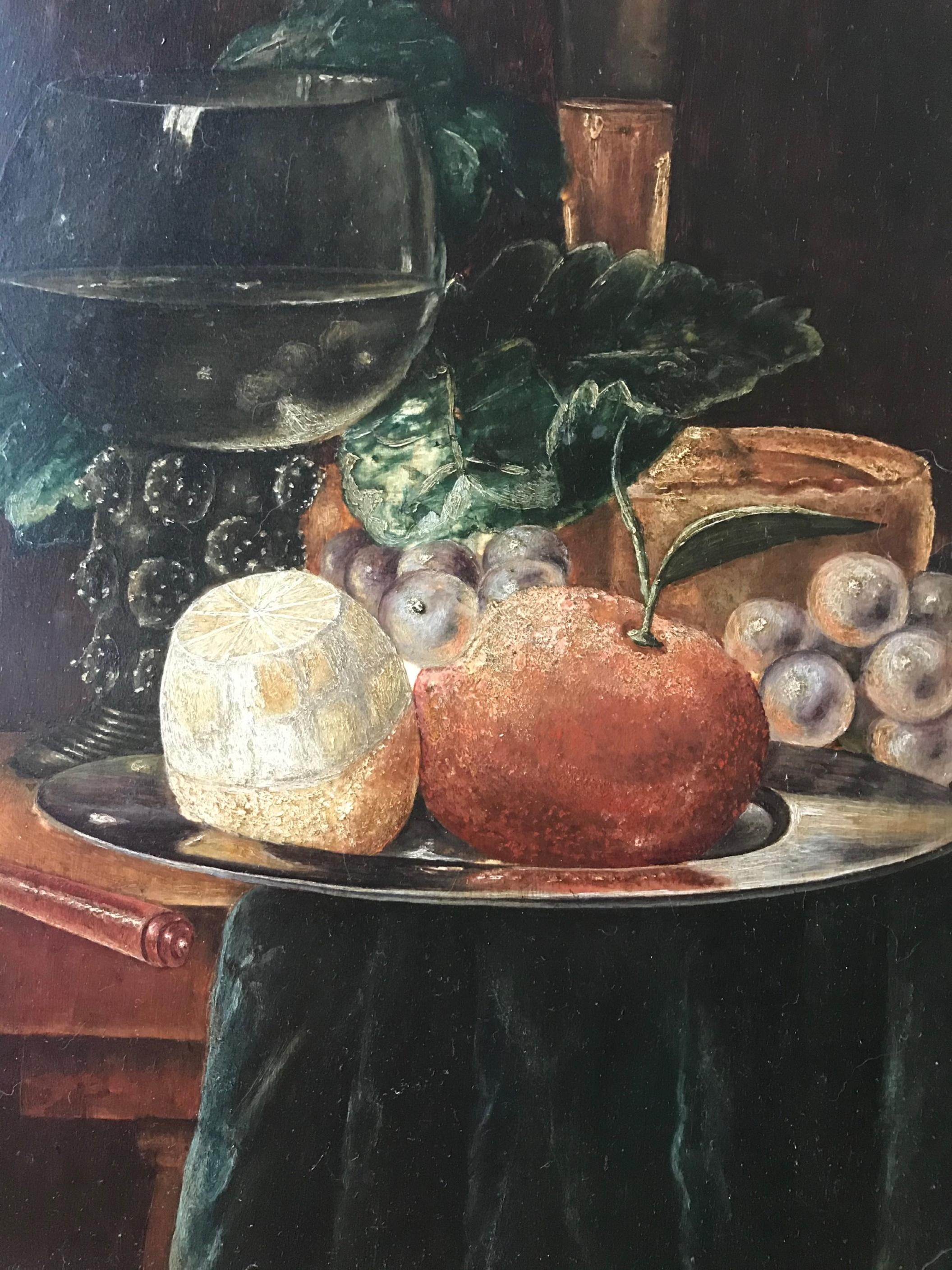 19th century still life painting after Pieter Claesz (1597-1660) Dutch.

This outstanding 19th century oil painting on copper shows an amazing intuitive understanding of the art of the Dutch master, Pieter Claesz. The lavish still life, with the
