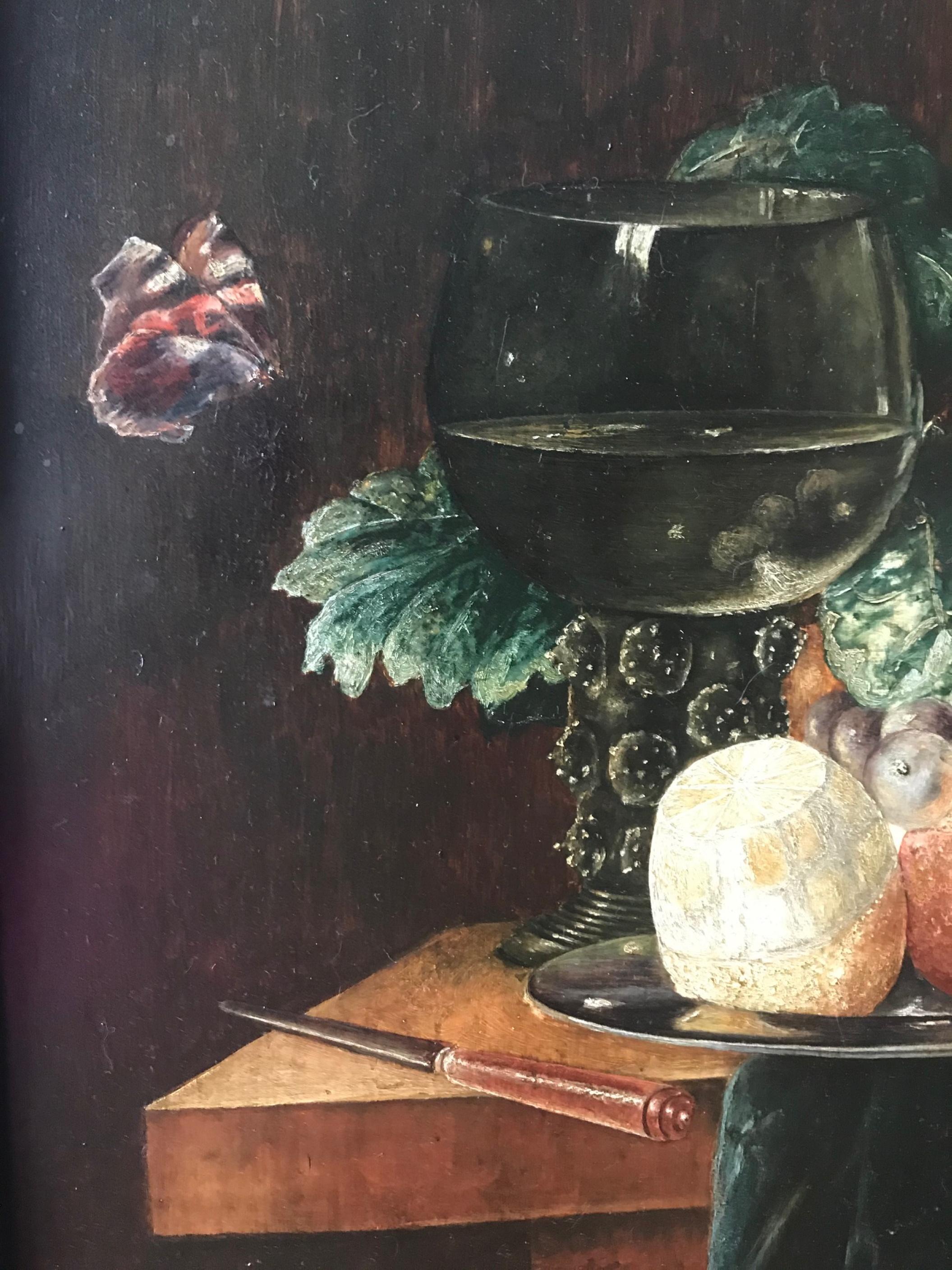 Hand-Painted 19th Century Still Life Painting After Pieter Claesz Dutch For Sale