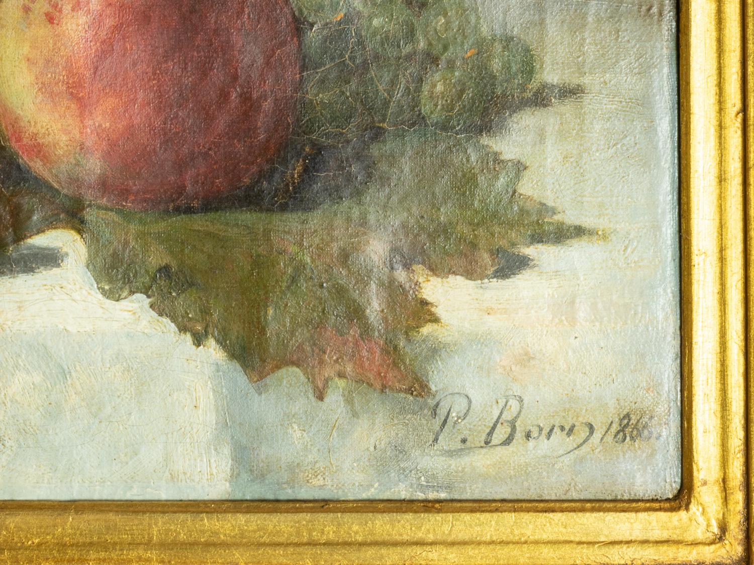 Français Nature morte du 19e siècle peinte par P Borg, style romantique en vente