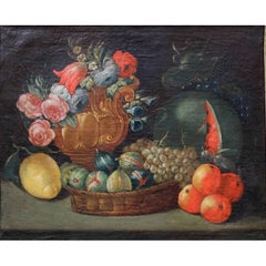 Nature morte avec fruits, peinture à l'huile sur toile, XIXe siècle