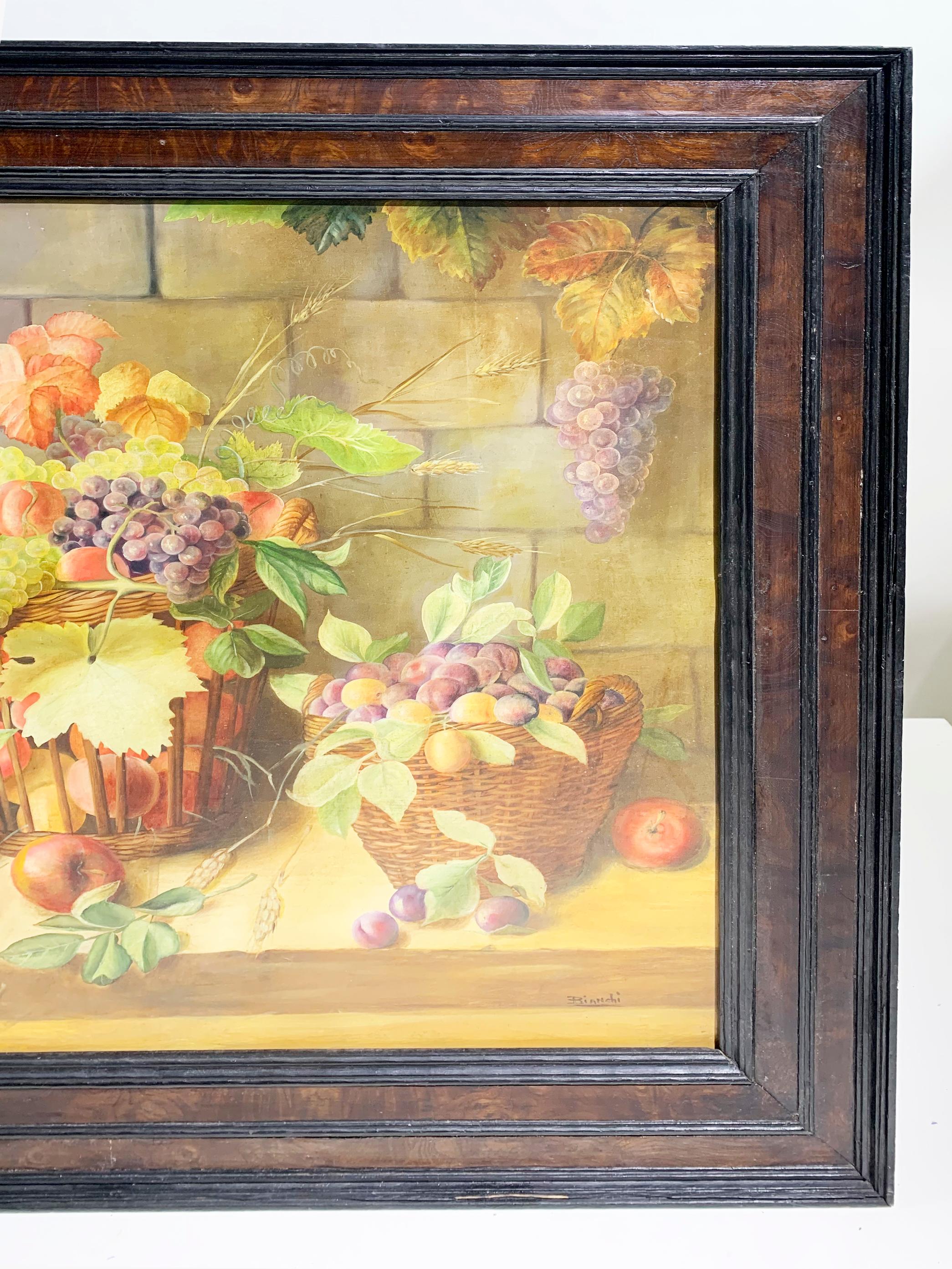 Italian 19th Century Still Life Wooden Framed Painting / Oil on Canvas, Signed Bianchi For Sale