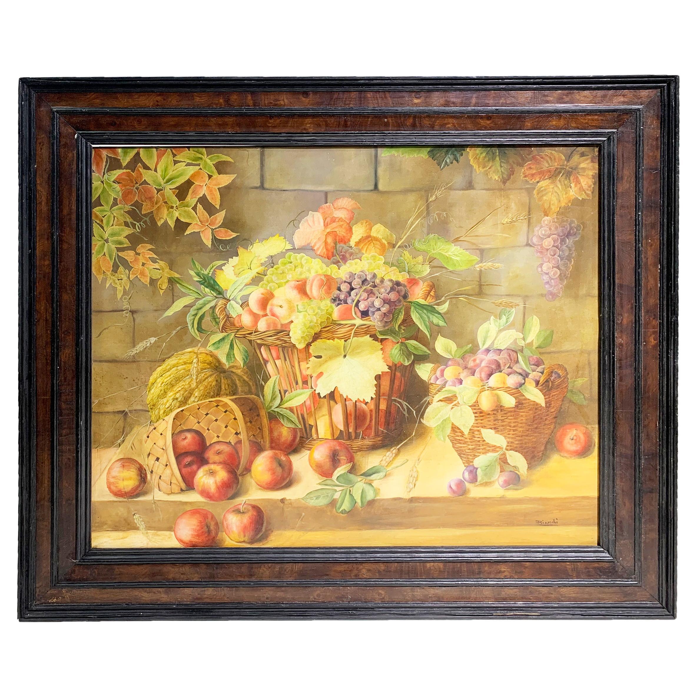 19th Century Still Life Wooden Framed Painting / Oil on Canvas, Signed Bianchi For Sale