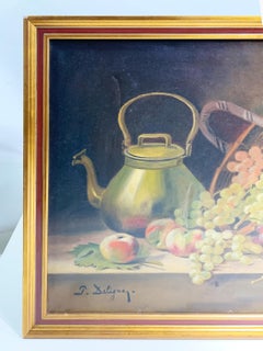 19th Century Still Life Wooden Framed Painting / Oil on Canvas, Signed Deligny