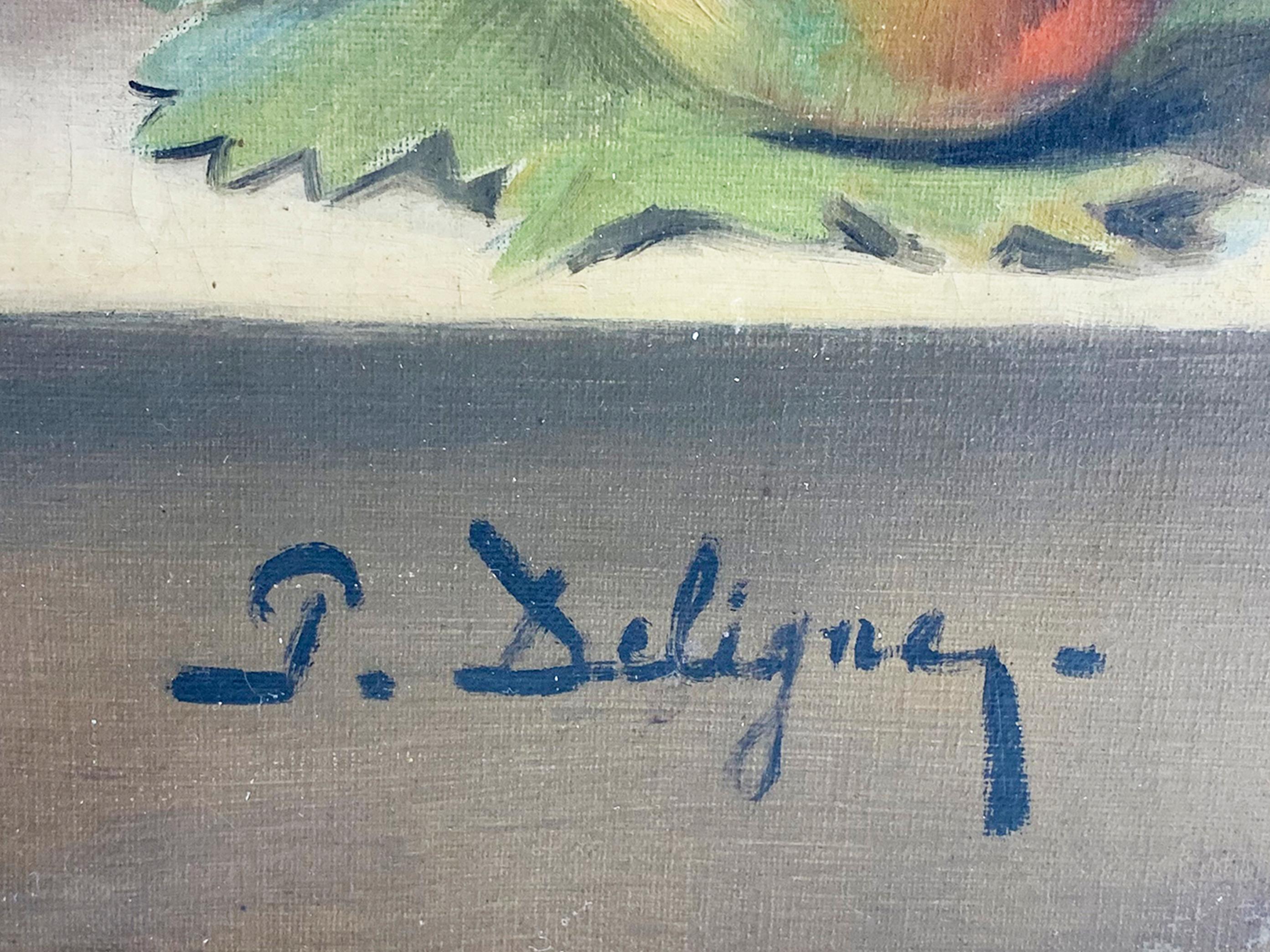 Inizio XX secolo Pittura con cornice in legno con natura morta del XIX secolo / Olio su tela, firmato Deligny in vendita